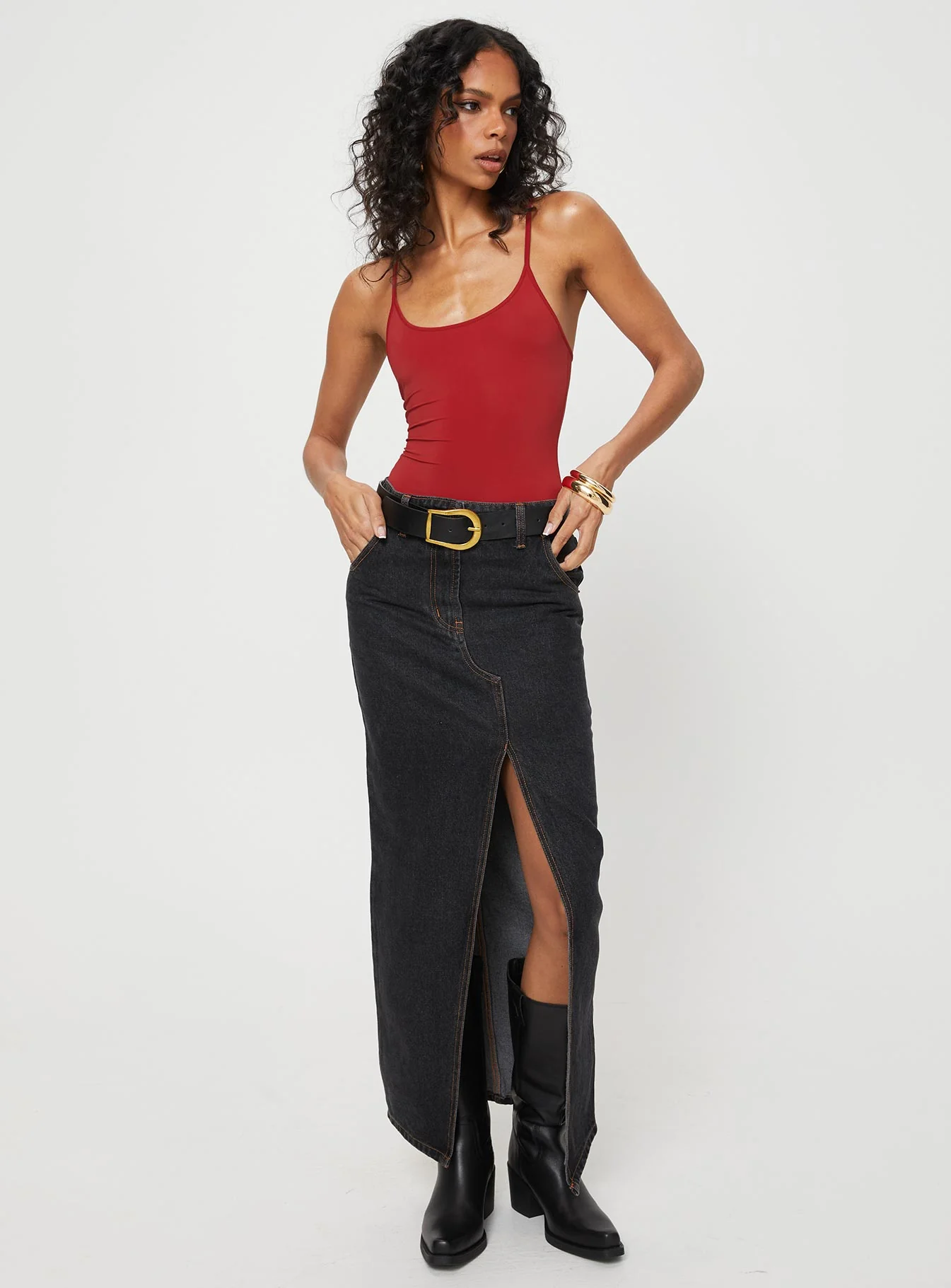 Barbara Split Midi Skirt Charcoal