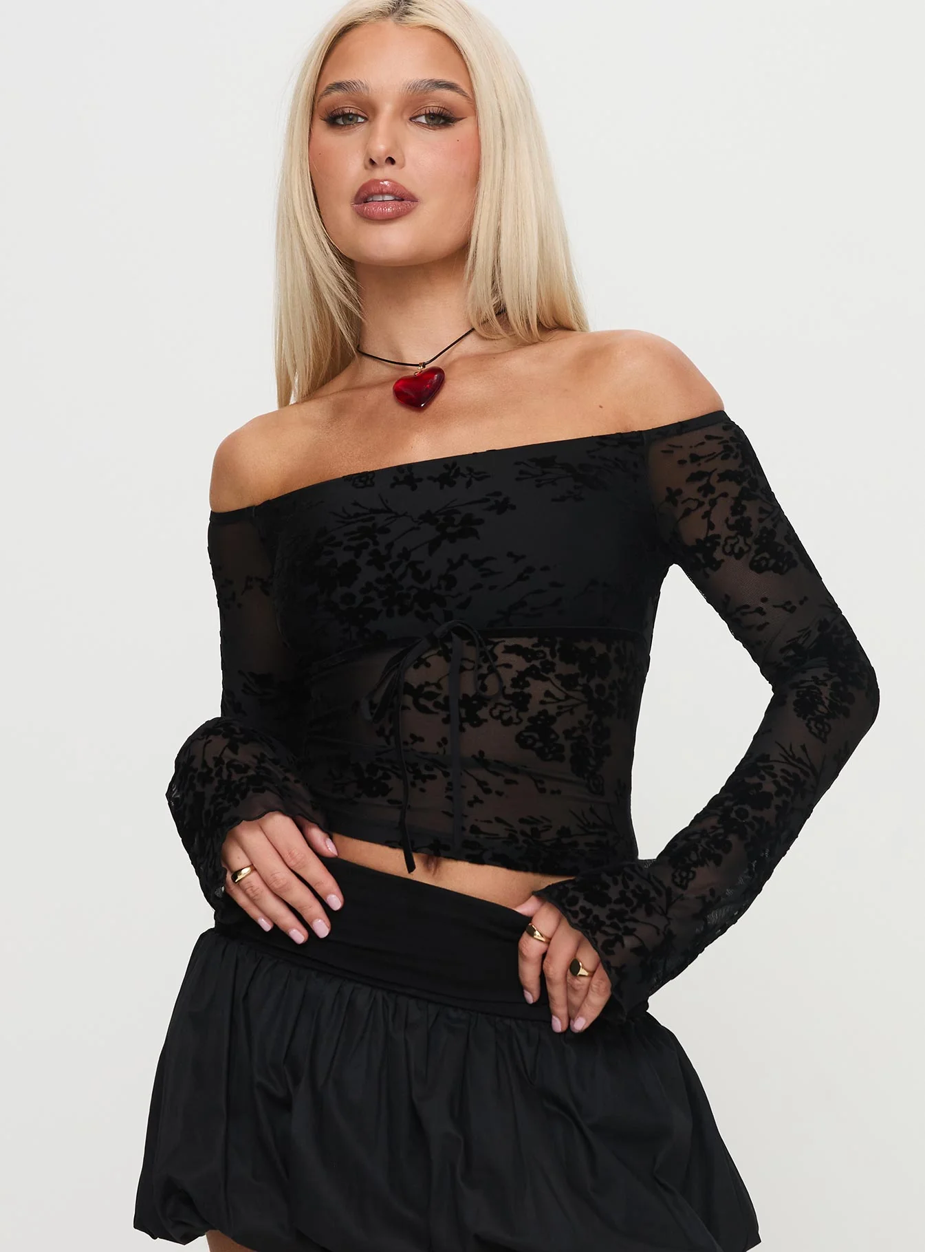 Dance For Me Off Shoulder Lace Top Black