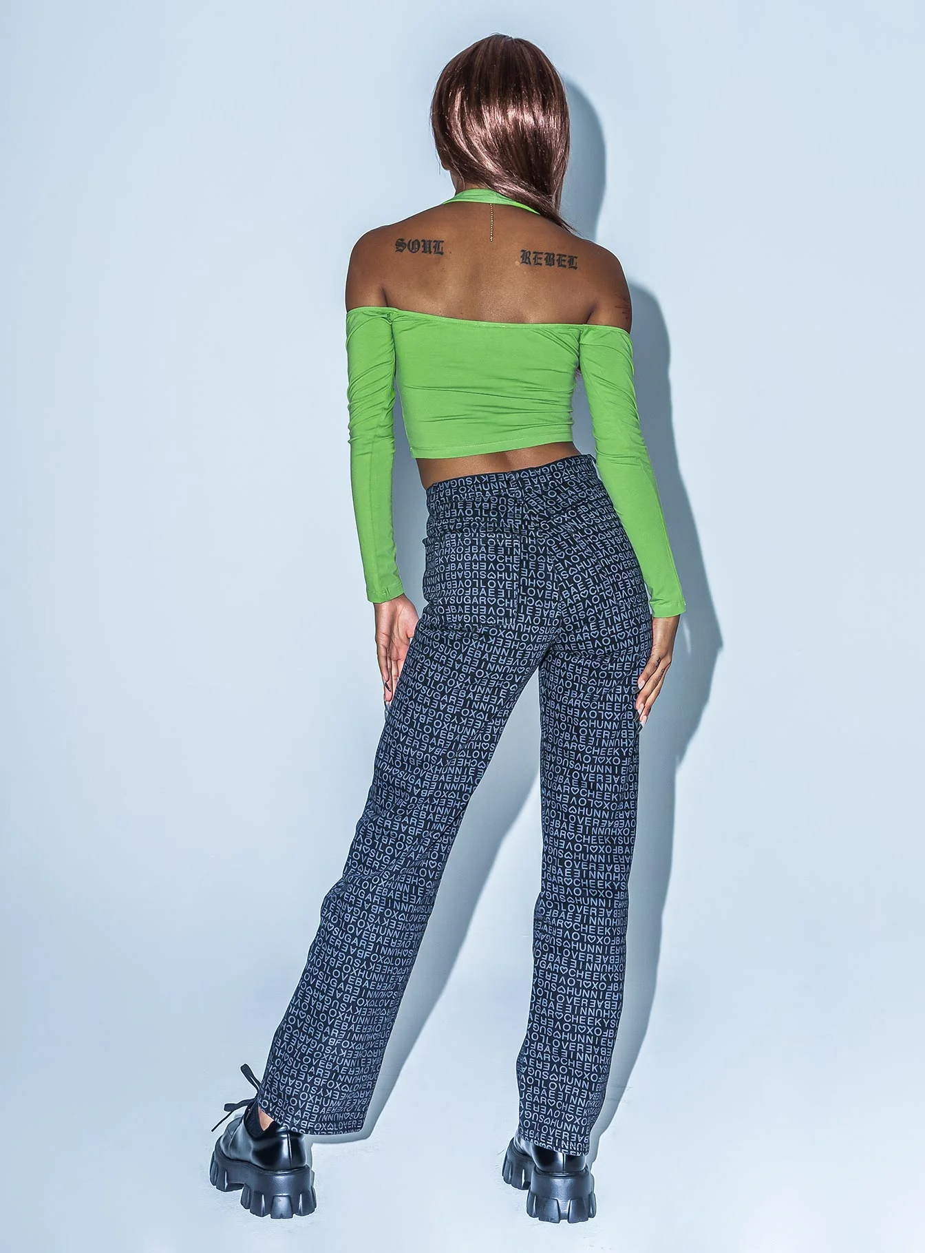 Text Me Straight Leg Flare Denim Jeans Black