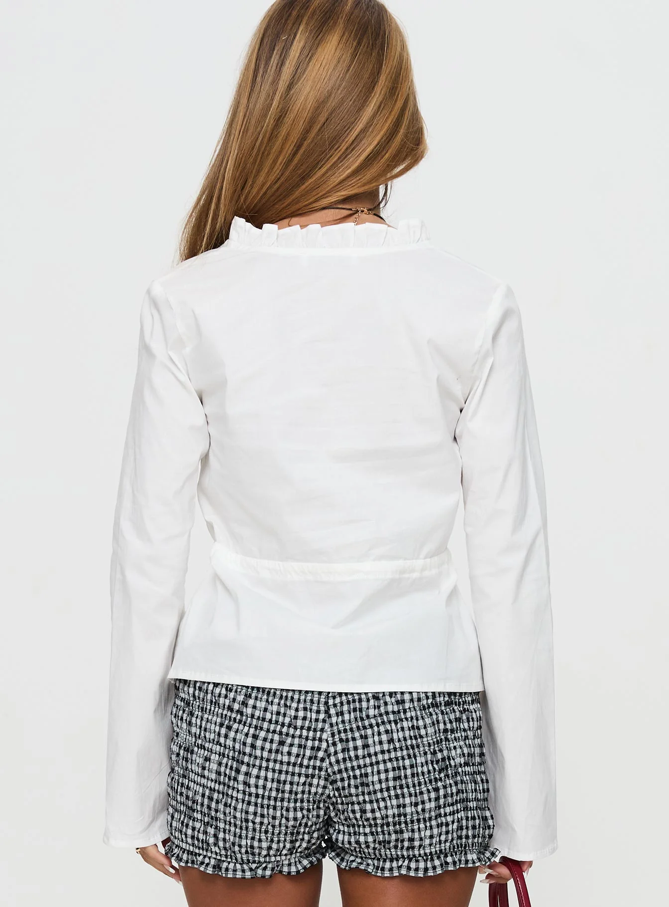 Harloe Ruched Tie Up Long Sleeve Top White