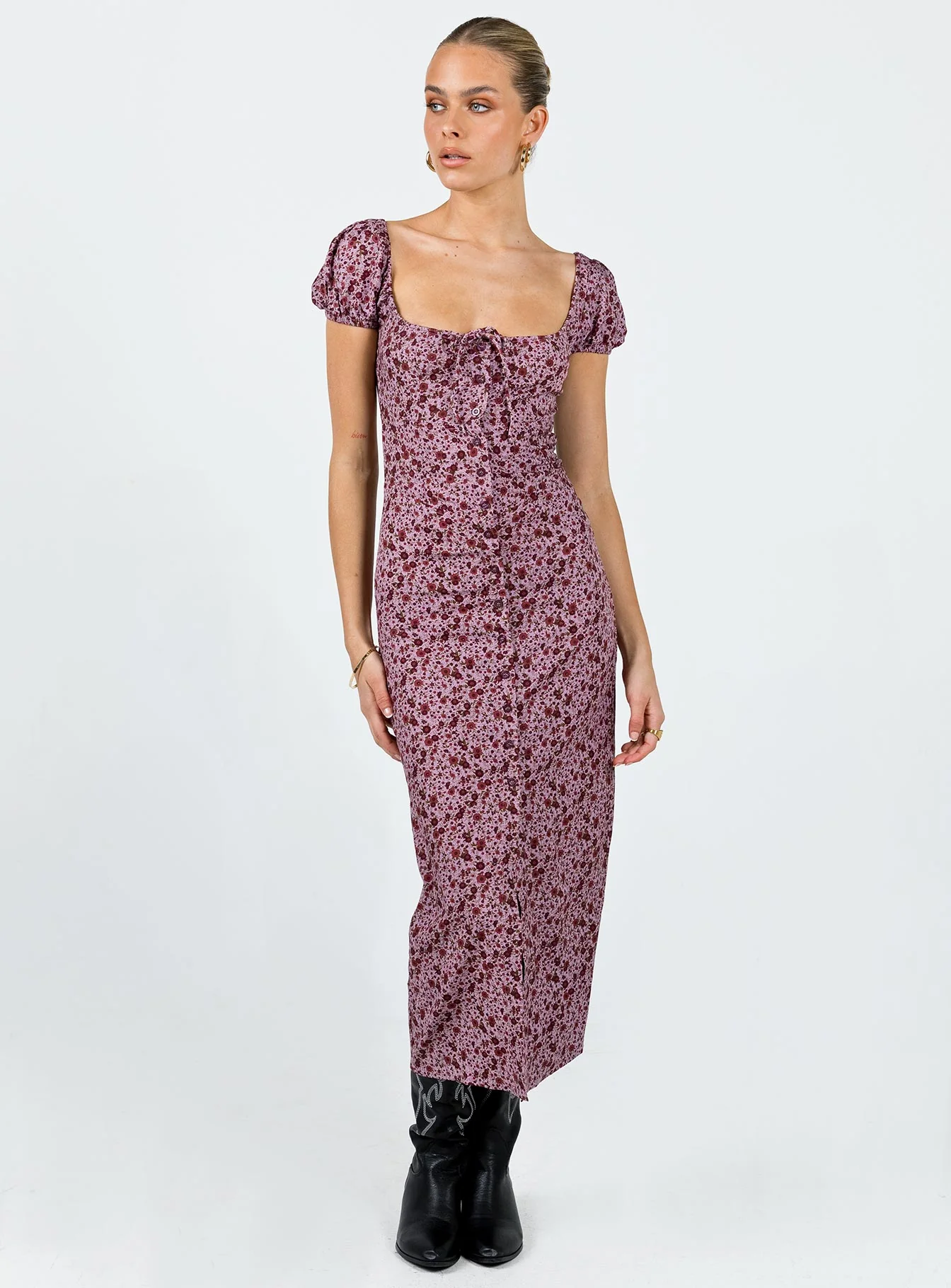 Motel Larson Dress 90s Floral Burgundy