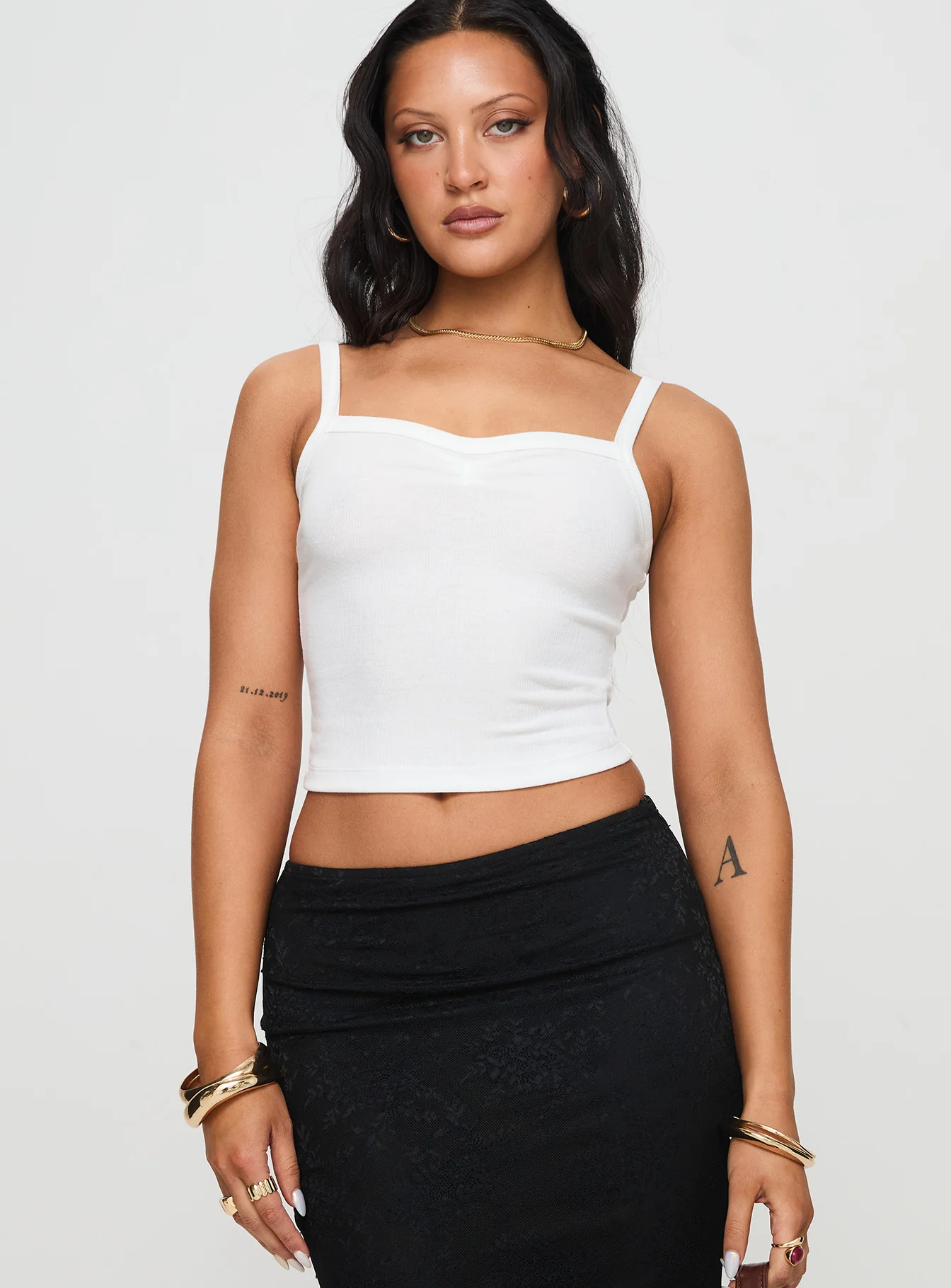 Essentials Ruched Rib Cami Top White