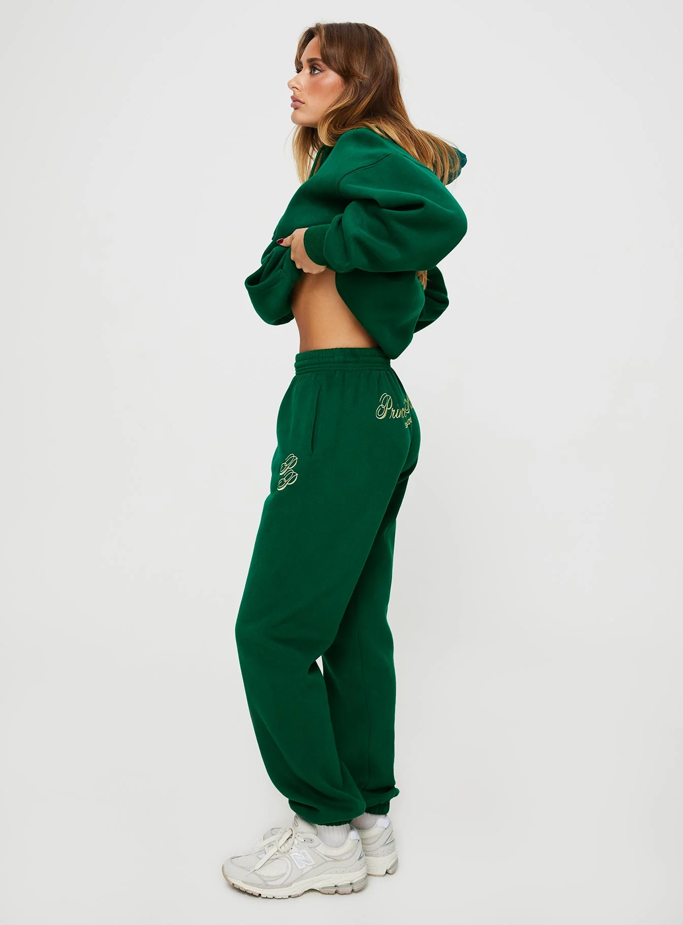 Princess Polly Track Pants Script Green / Ivory