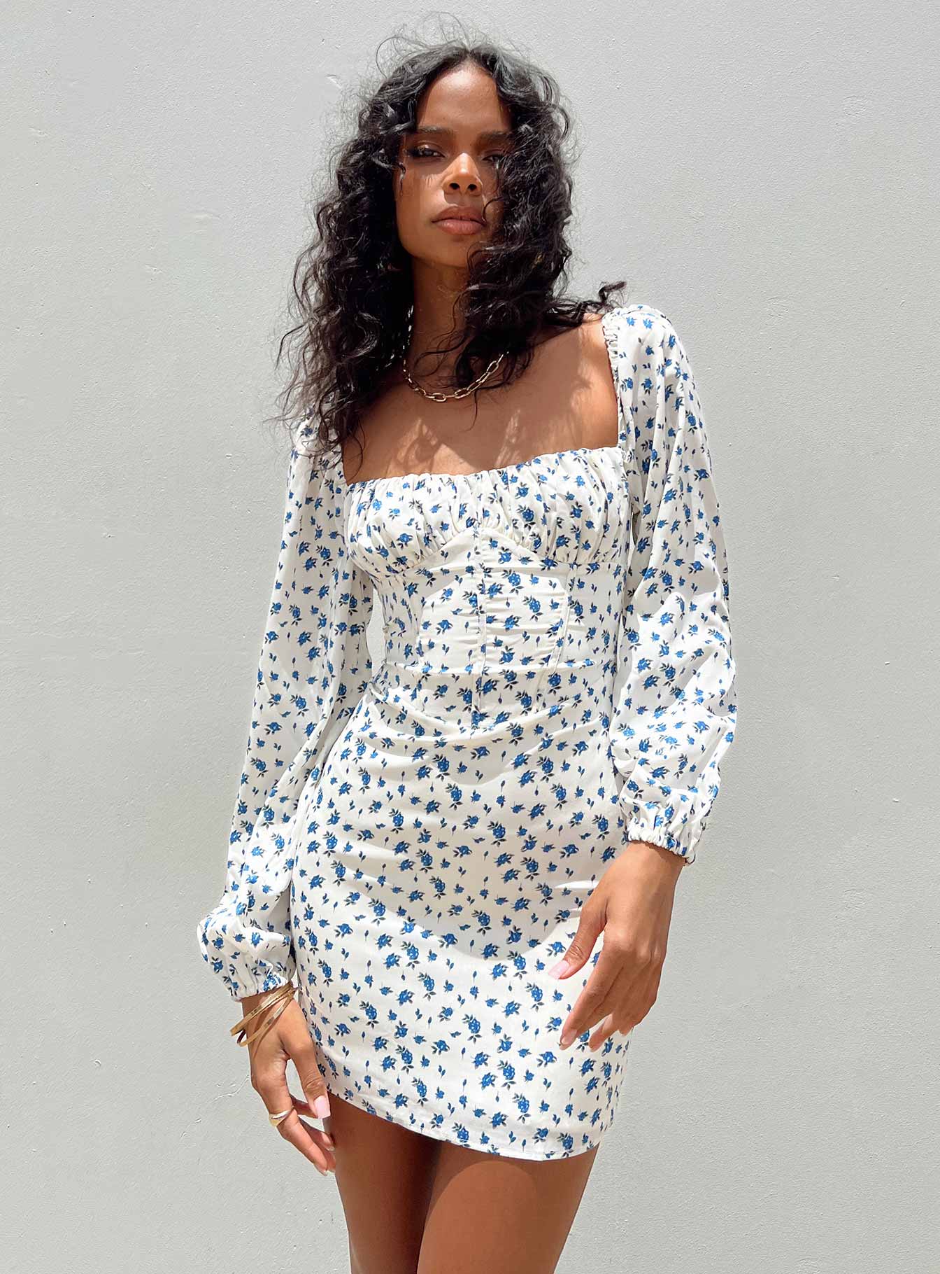 Vilma Long Sleeve Dress White Floral