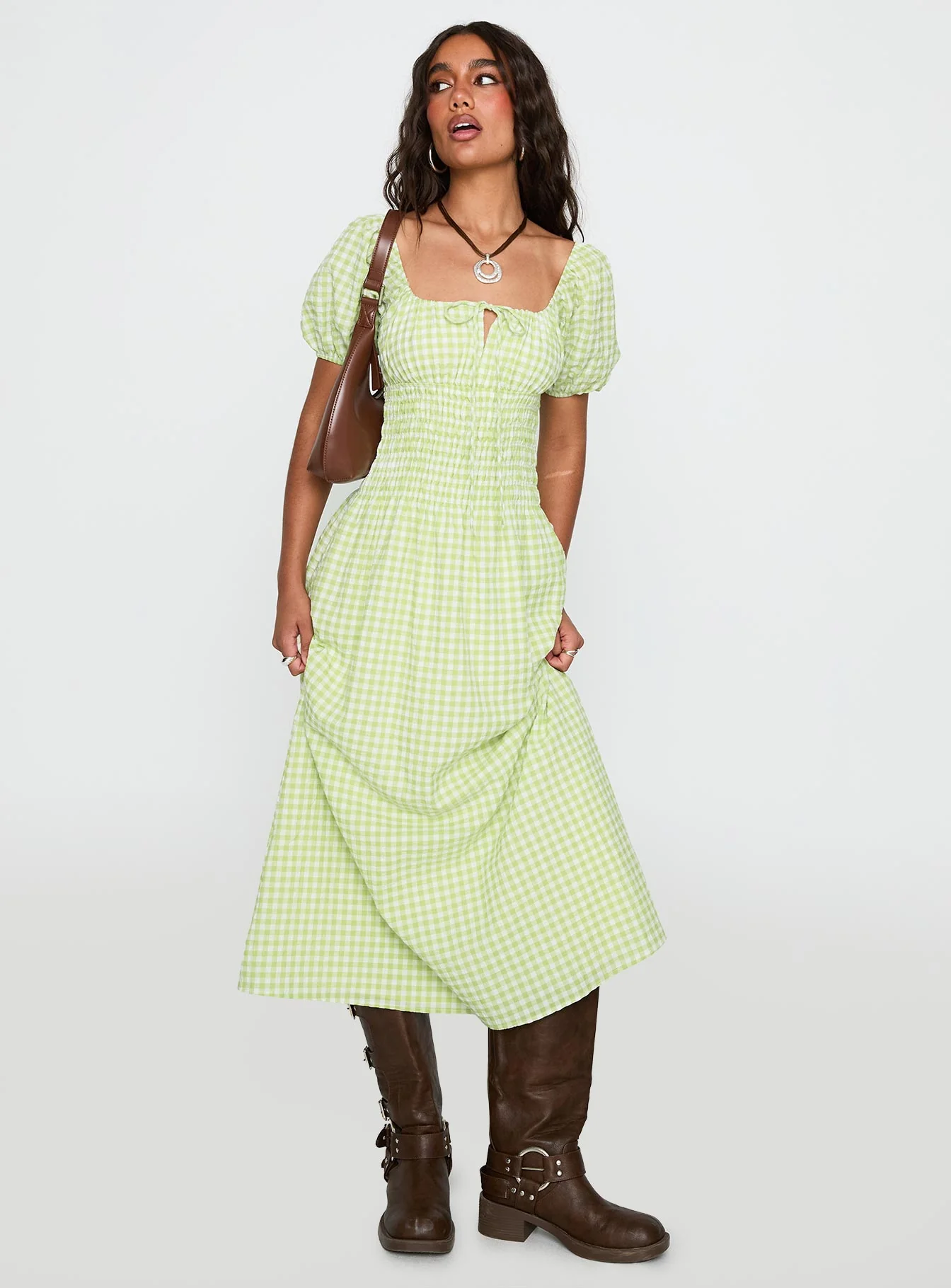 More Than Butterflies Maxi Dress Green Check