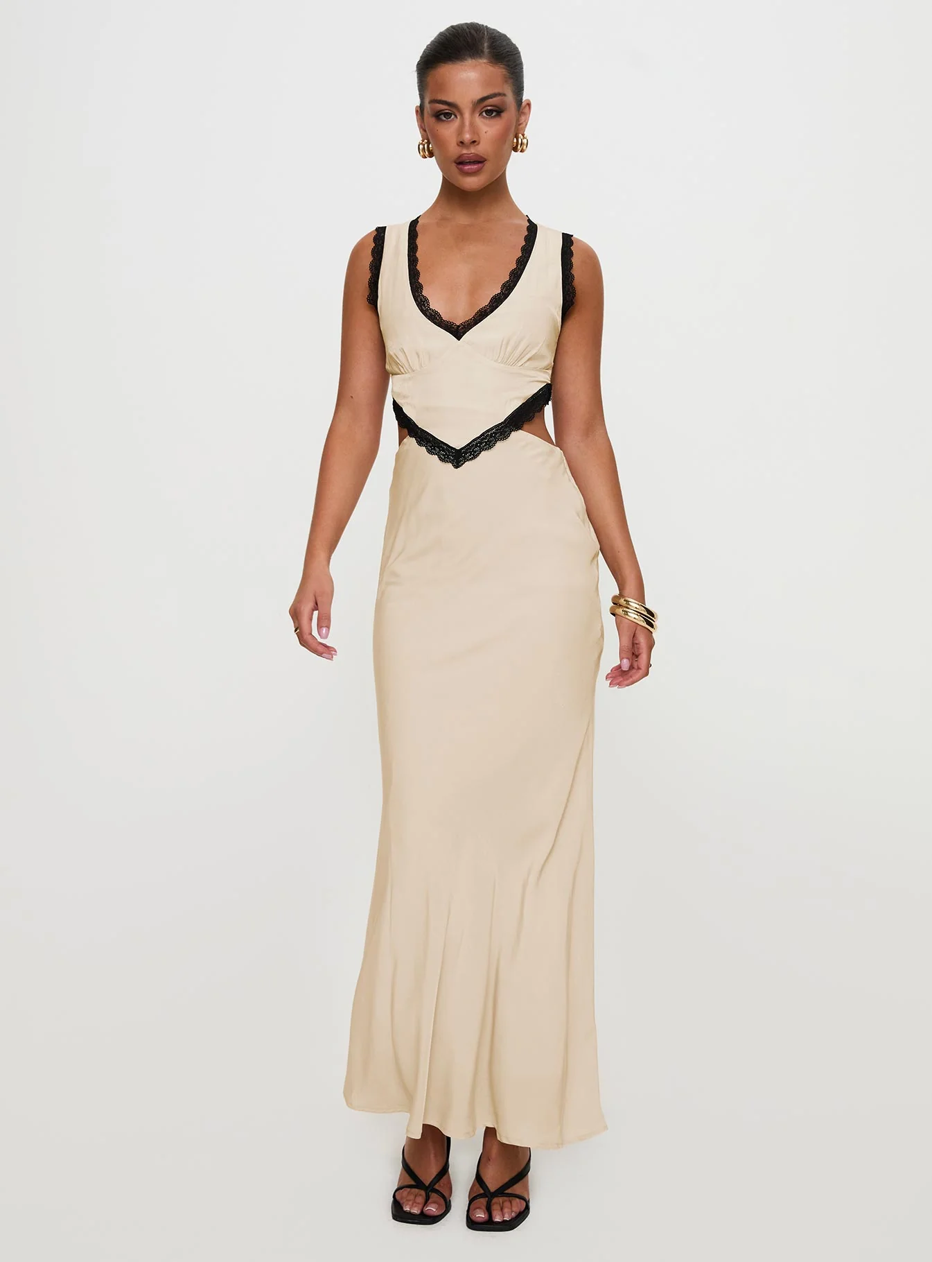 Keila Lace Trim Maxi Dress Cream / Black