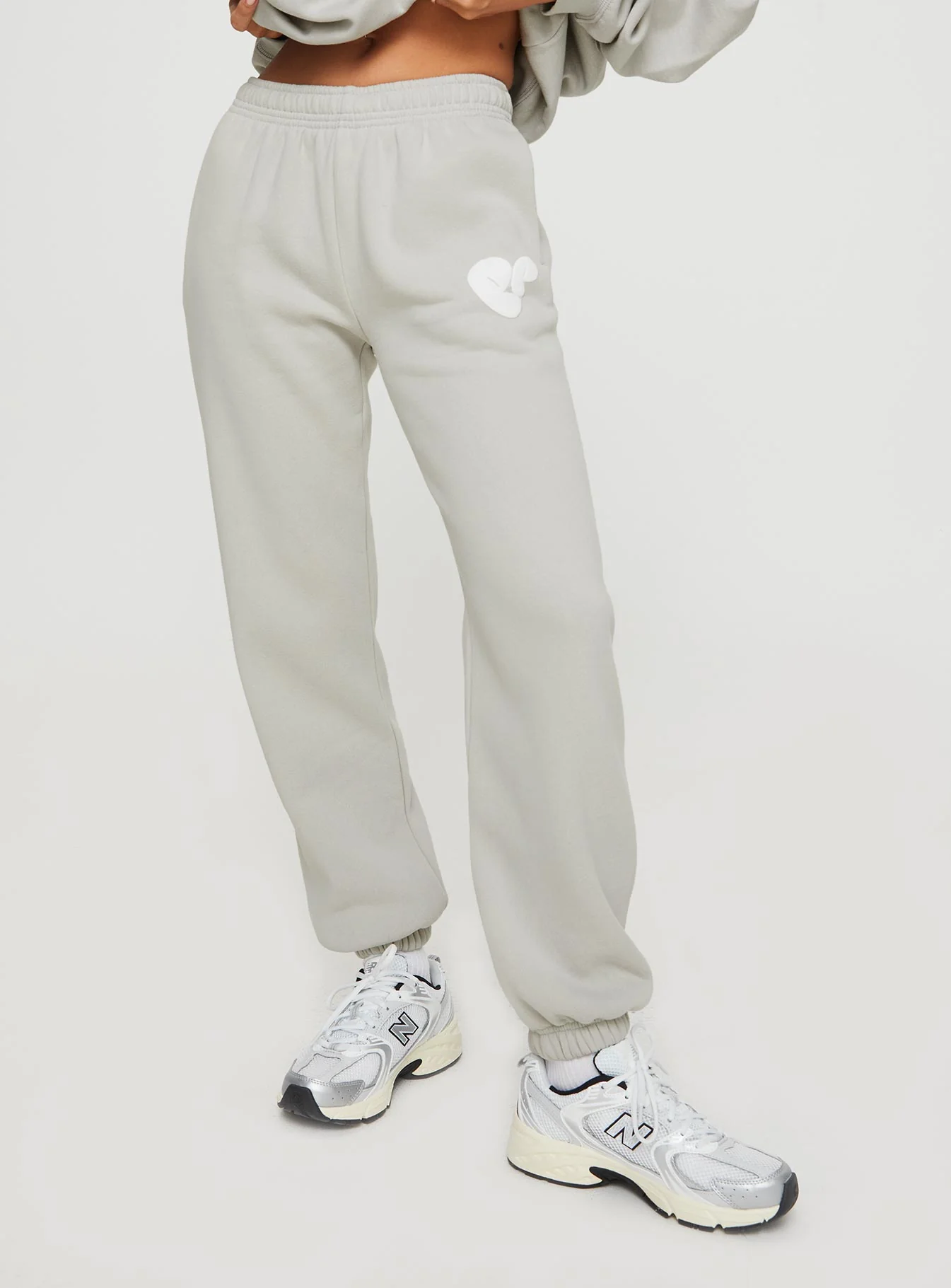 Princess Polly Track Pants Bubble Text Grey / Cloud White