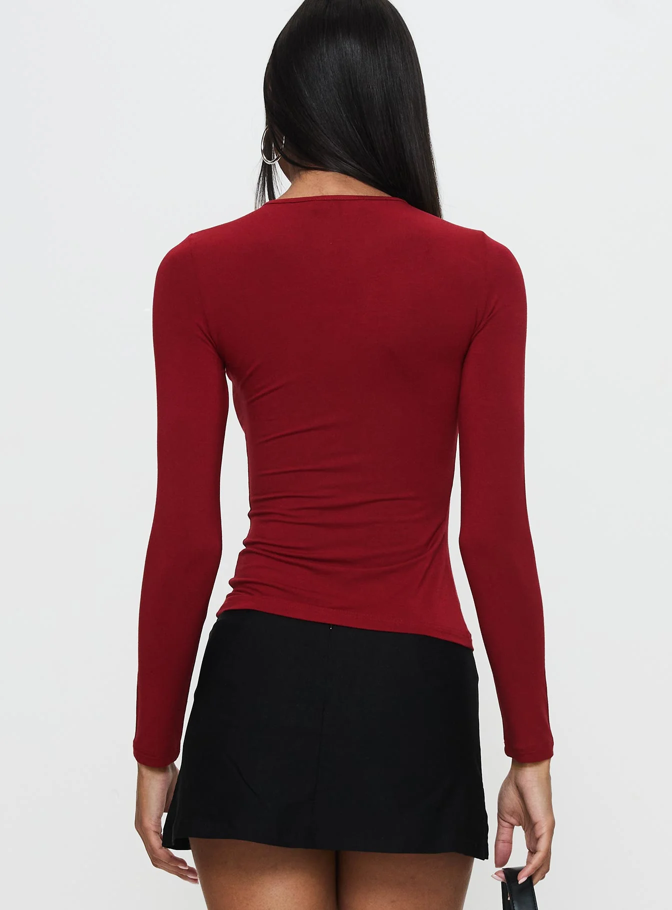 Orlaith Cut Out Long Sleeve Top Burgundy
