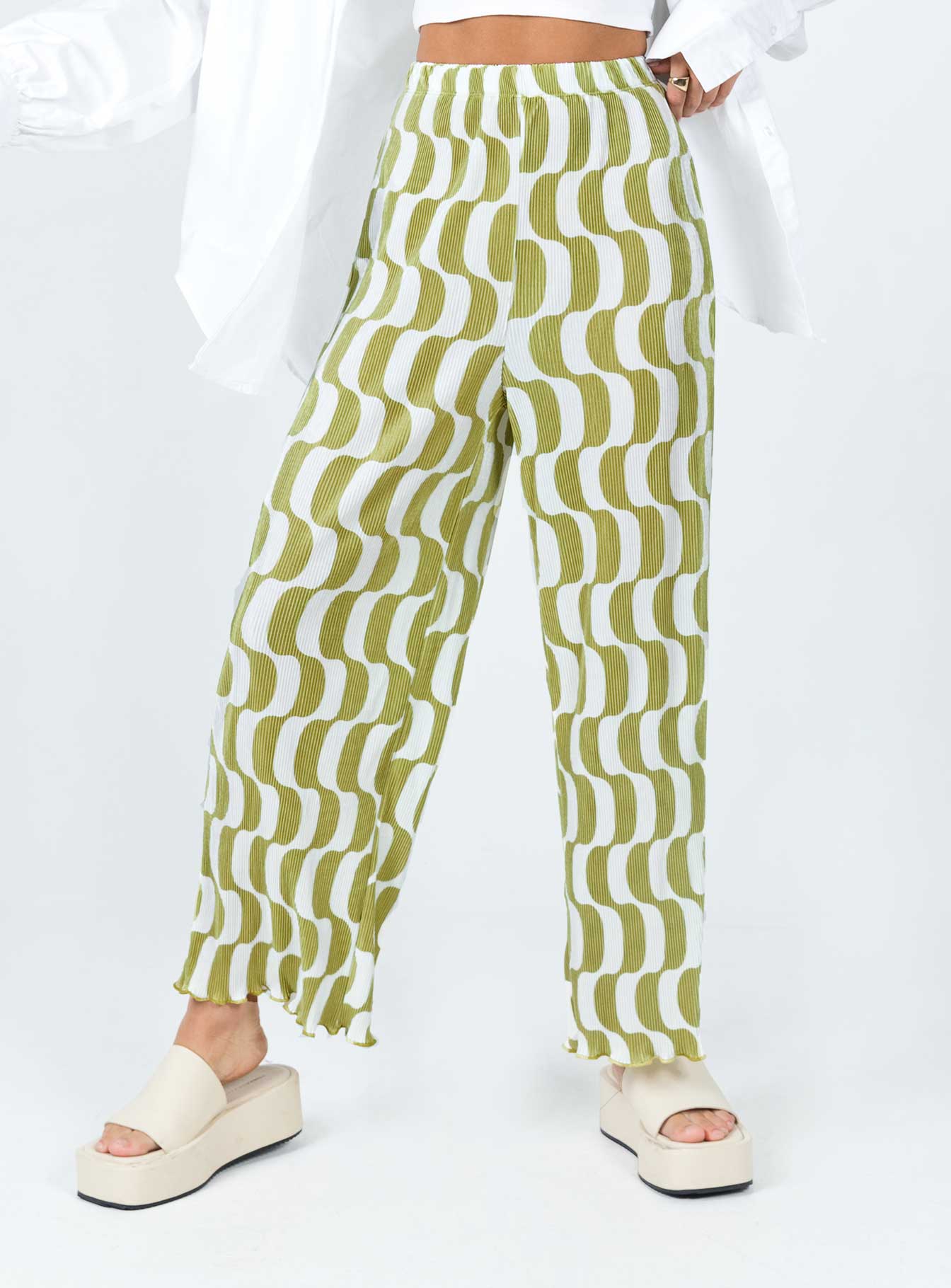 Taina Pleated Wide Leg Pants Green Multi