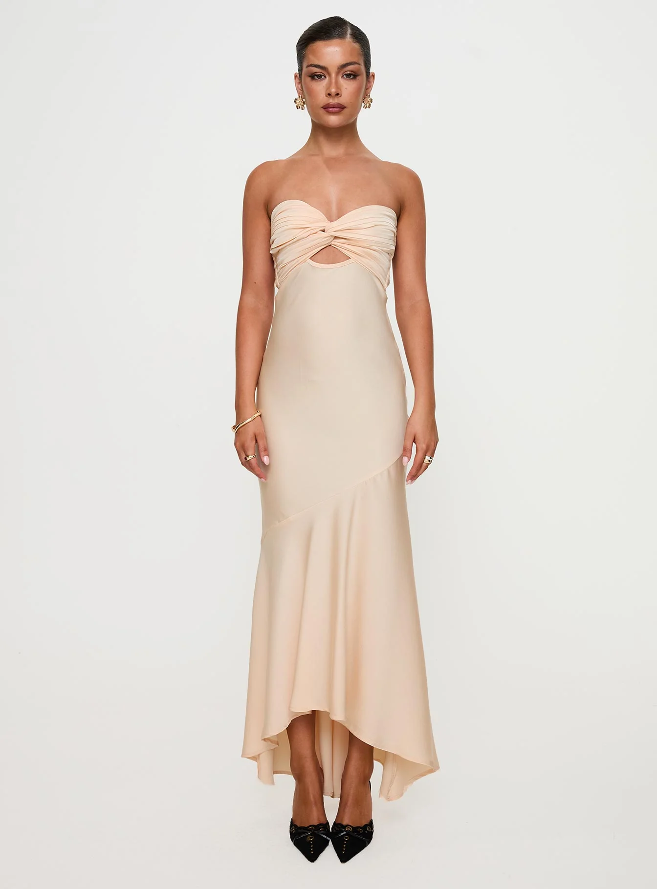 Stand A Chance Twist Detail Maxi Dress Champagne