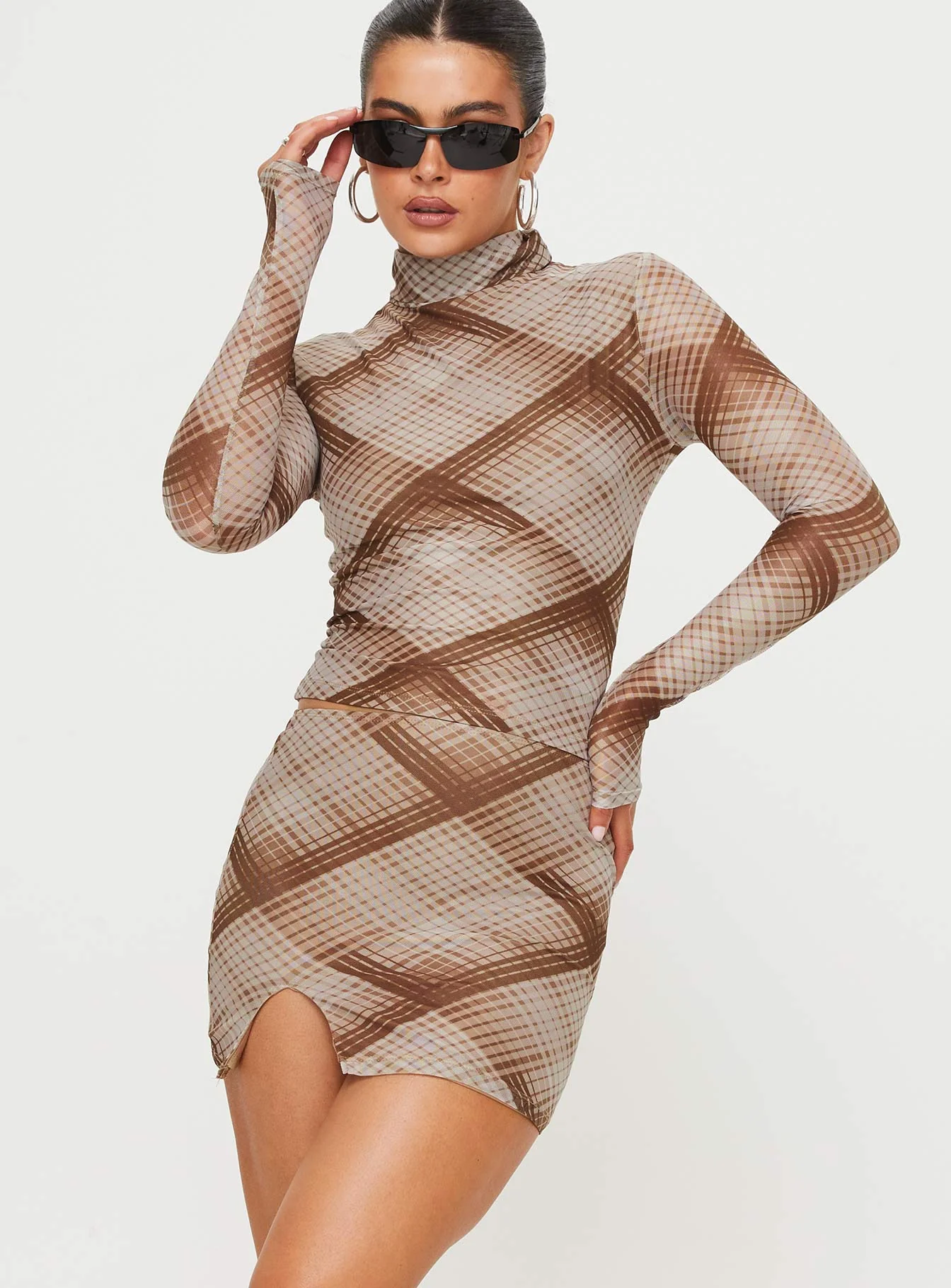 Another Dreamer Mini Skirt Brown Check