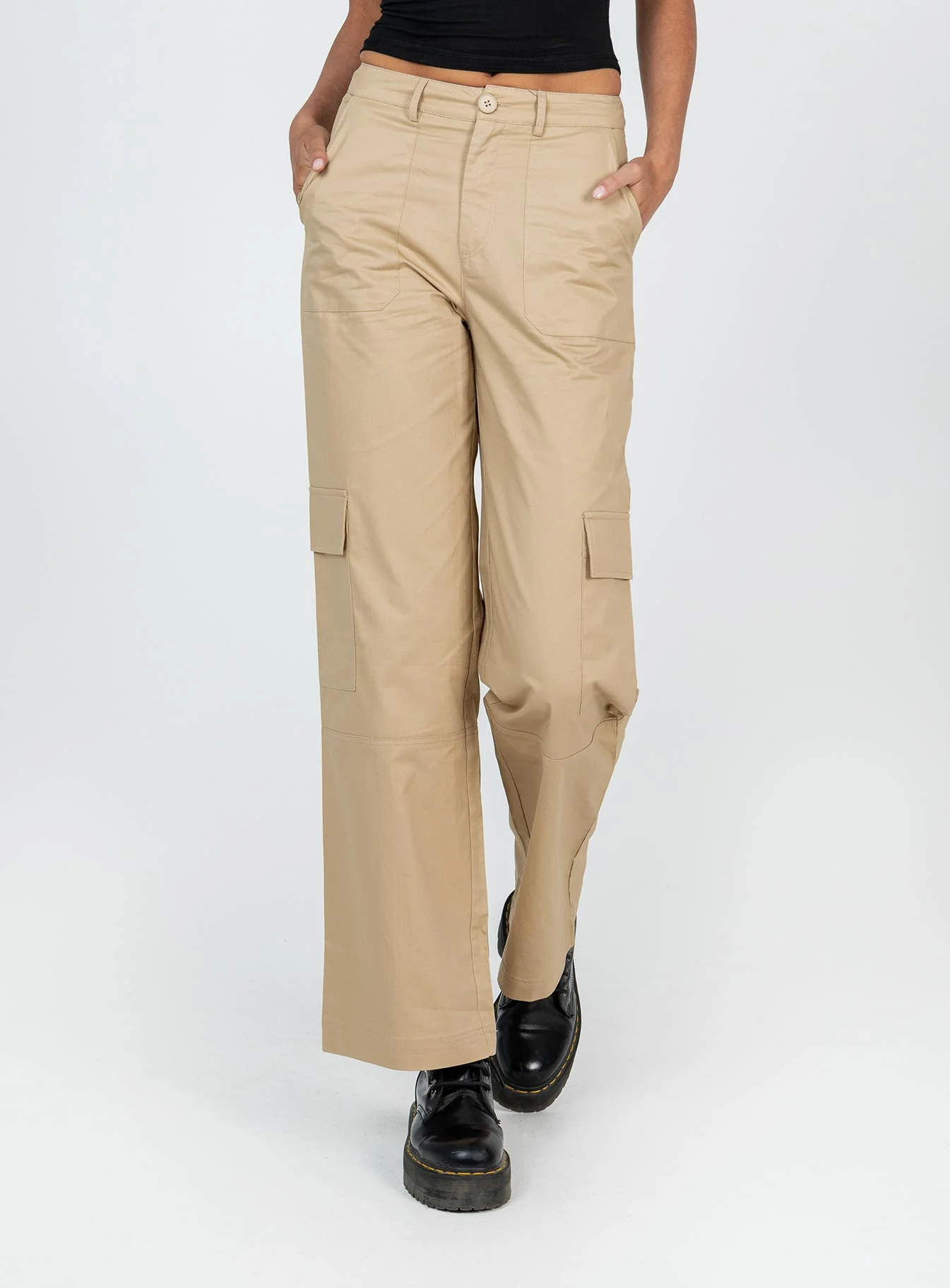 Luna Mid Rise Cargo Pants Beige Tall