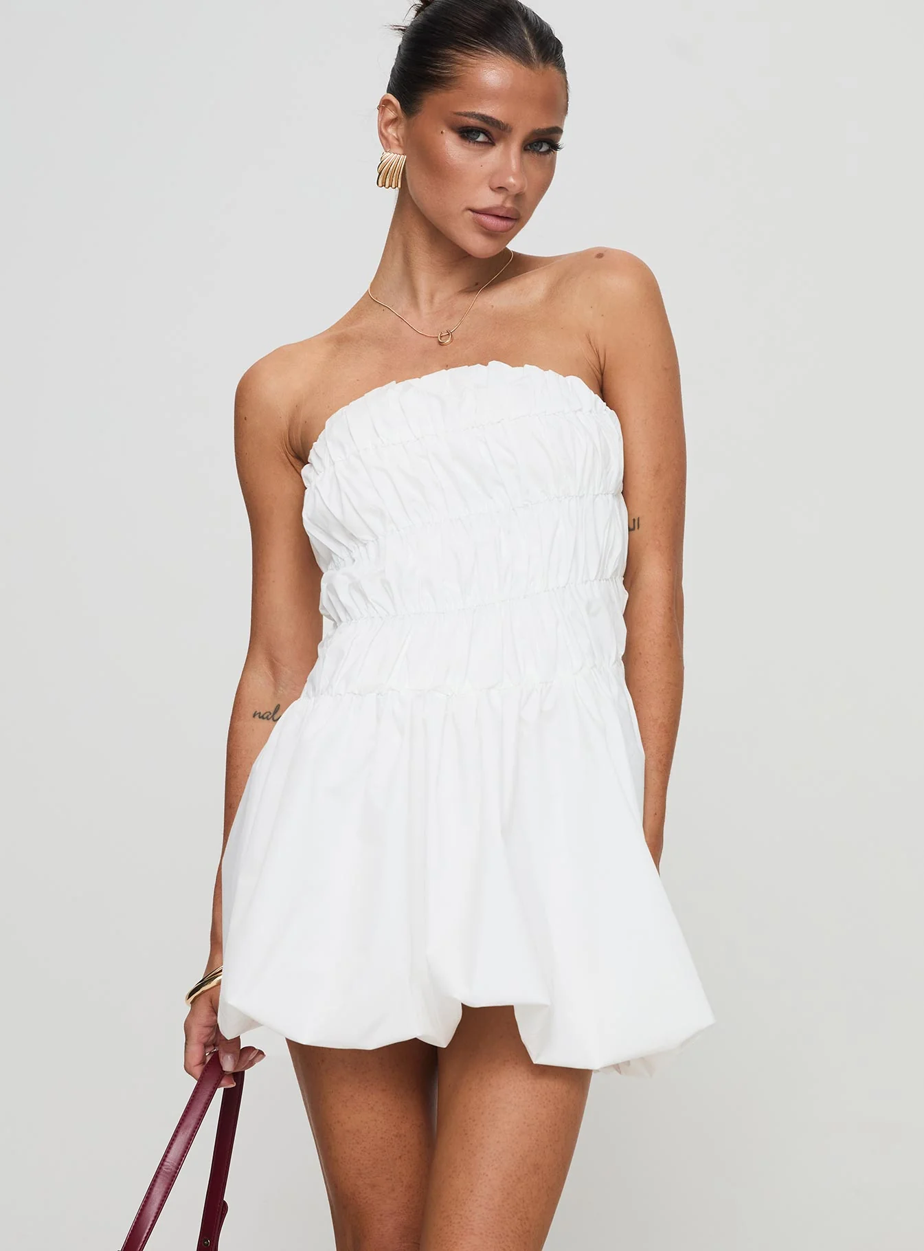 Karenza Bubble Hem Mini Dress White
