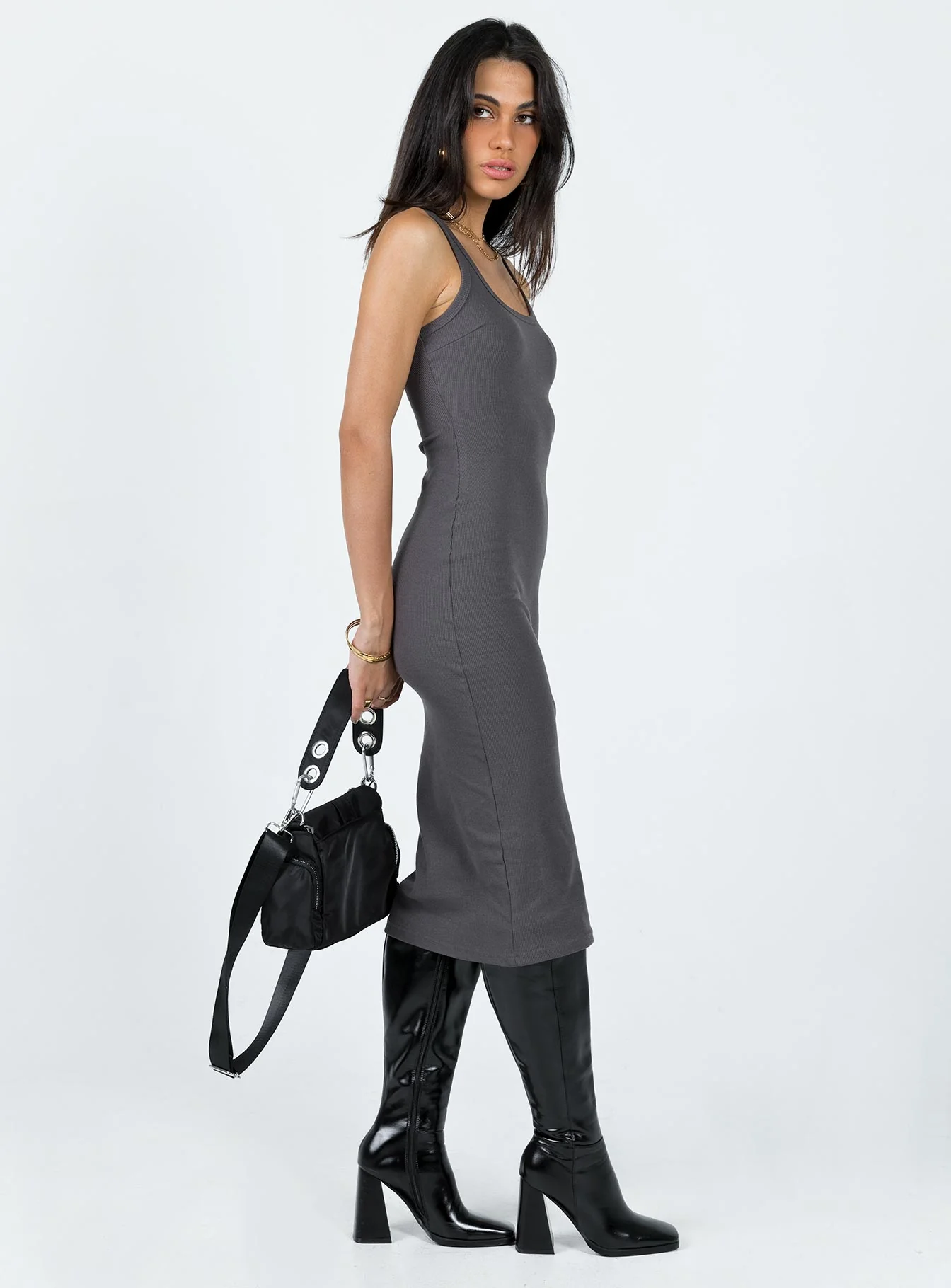 Camellia Midi Dress Slate Grey