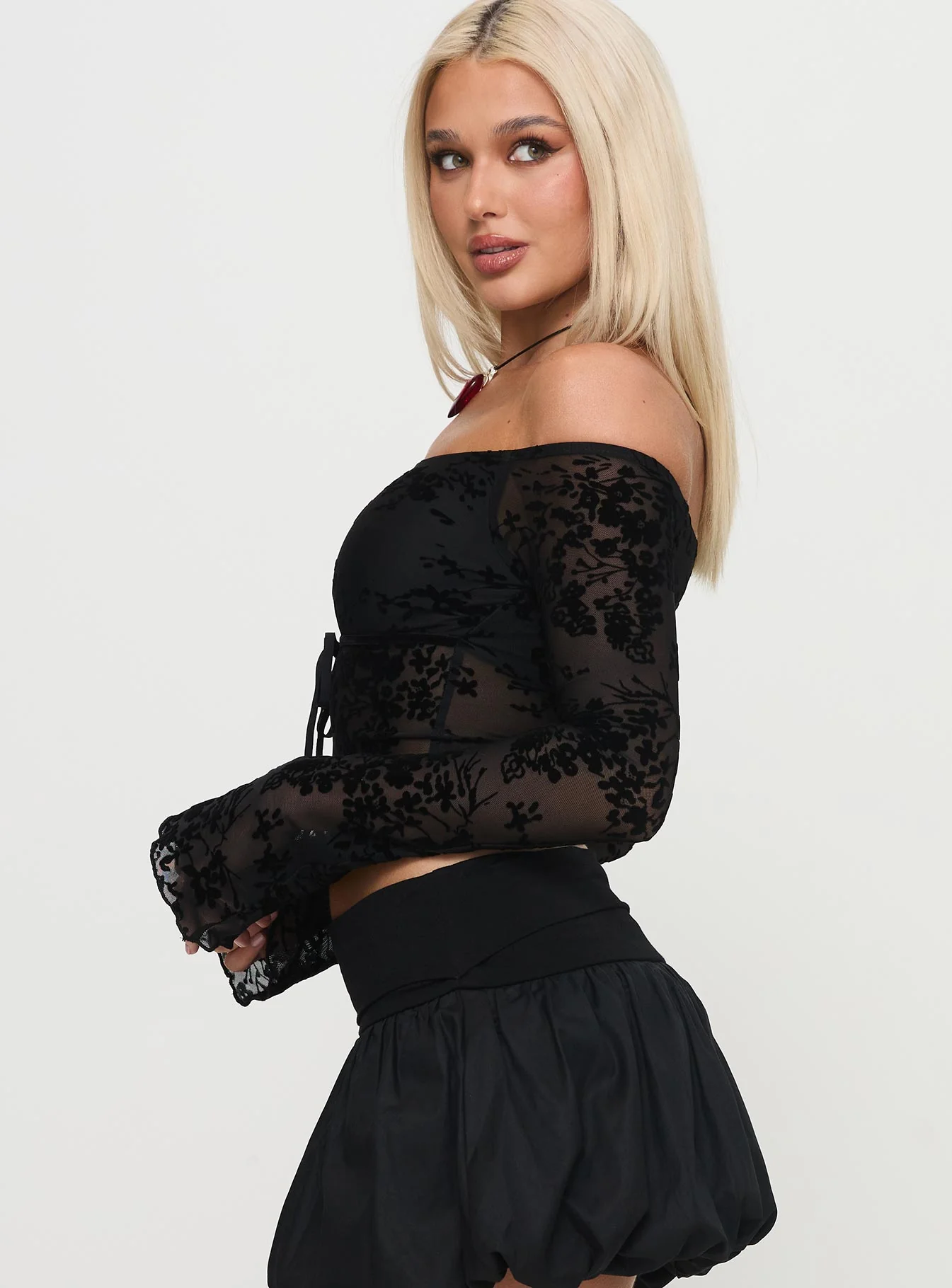 Dance For Me Off Shoulder Lace Top Black