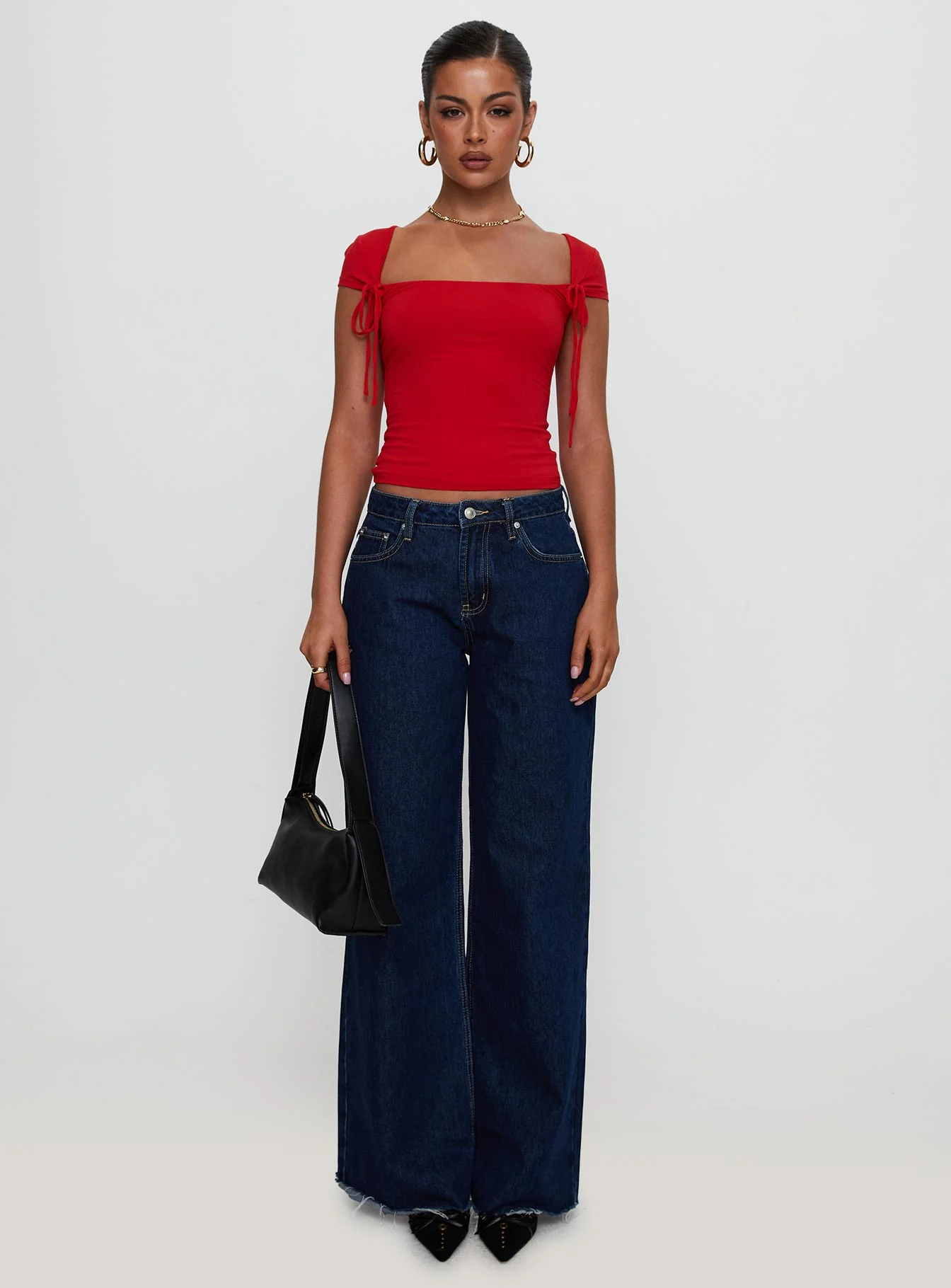 Daena Tie Detail Top Red