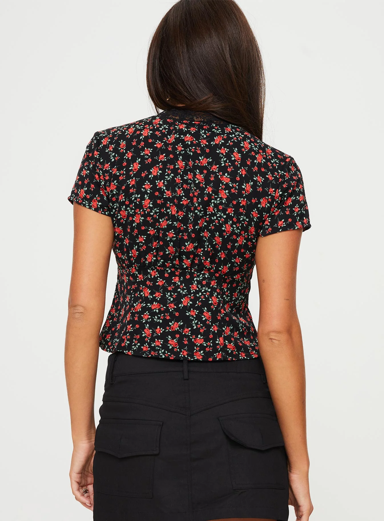 Hunton Short Sleeve Top Black Floral