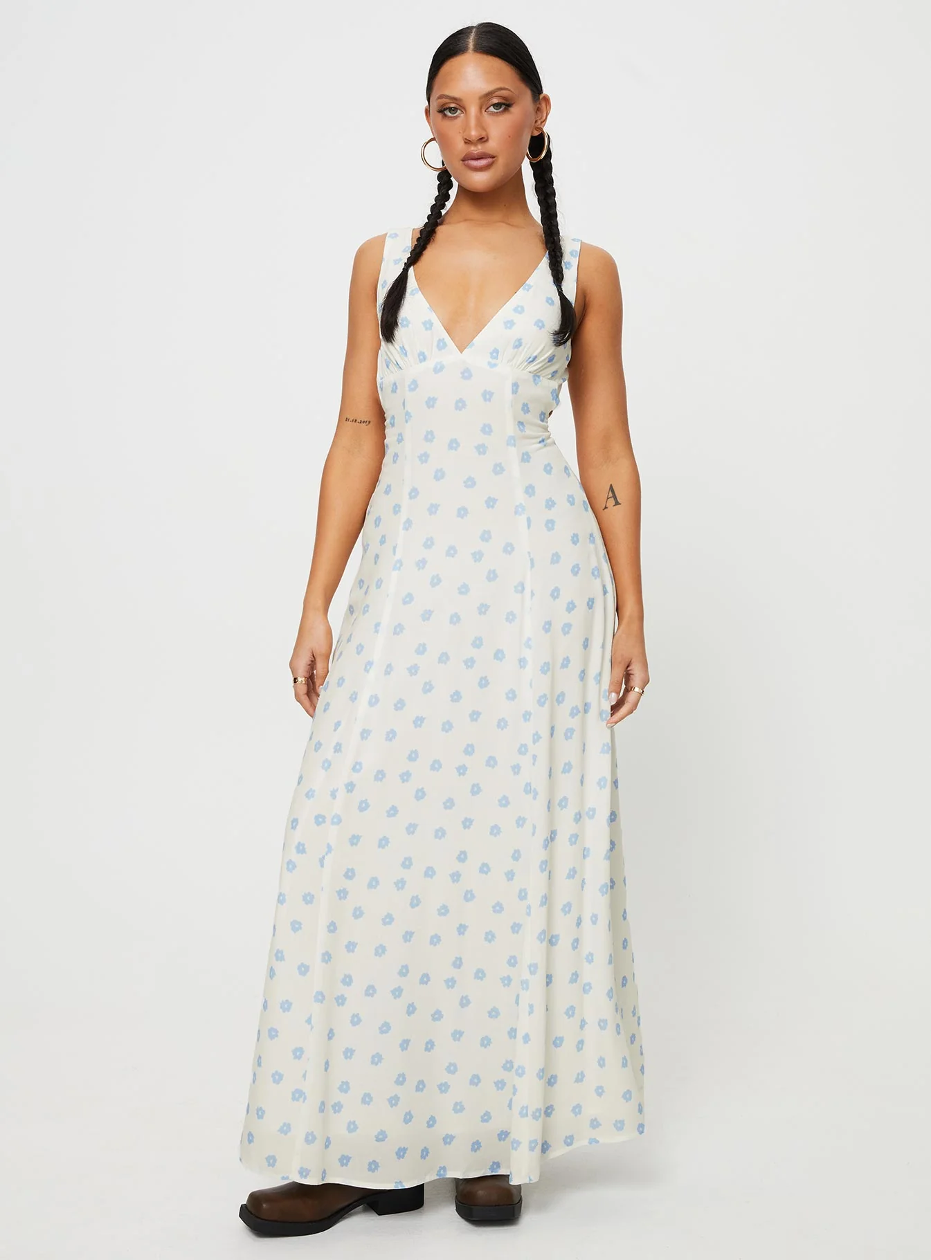 Florette Open Back Maxi Dress Cream Multi