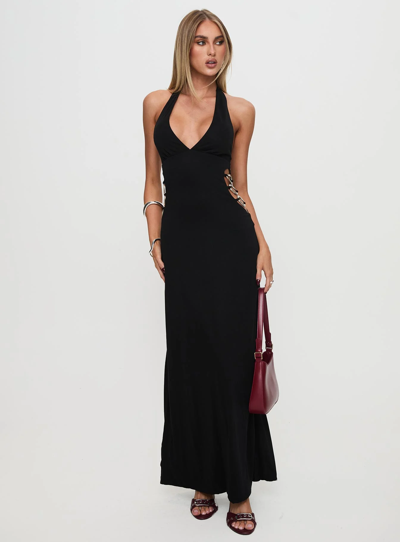 Make A Fortune Hardware Halter Maxi Dress Black