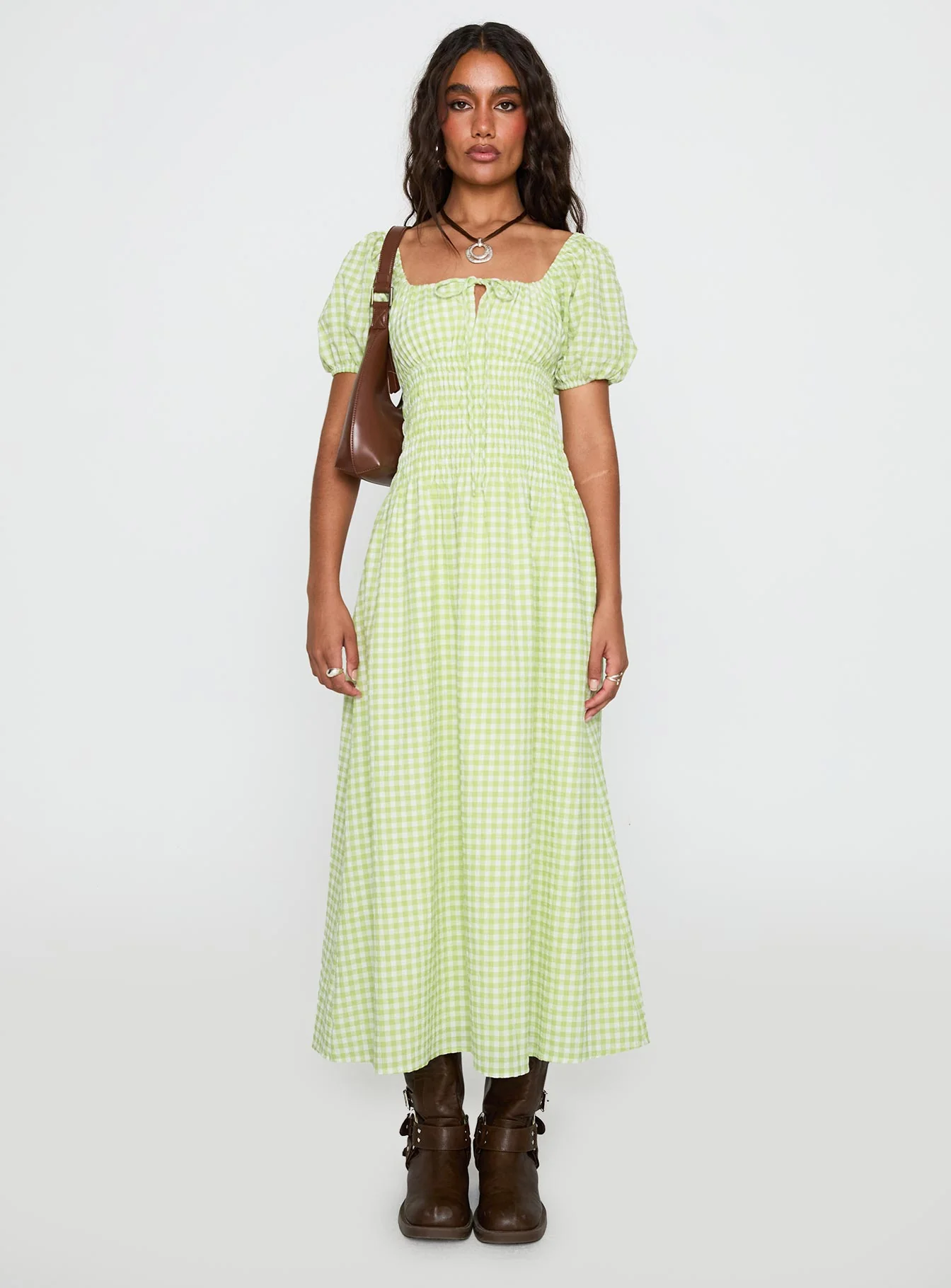 More Than Butterflies Maxi Dress Green Check
