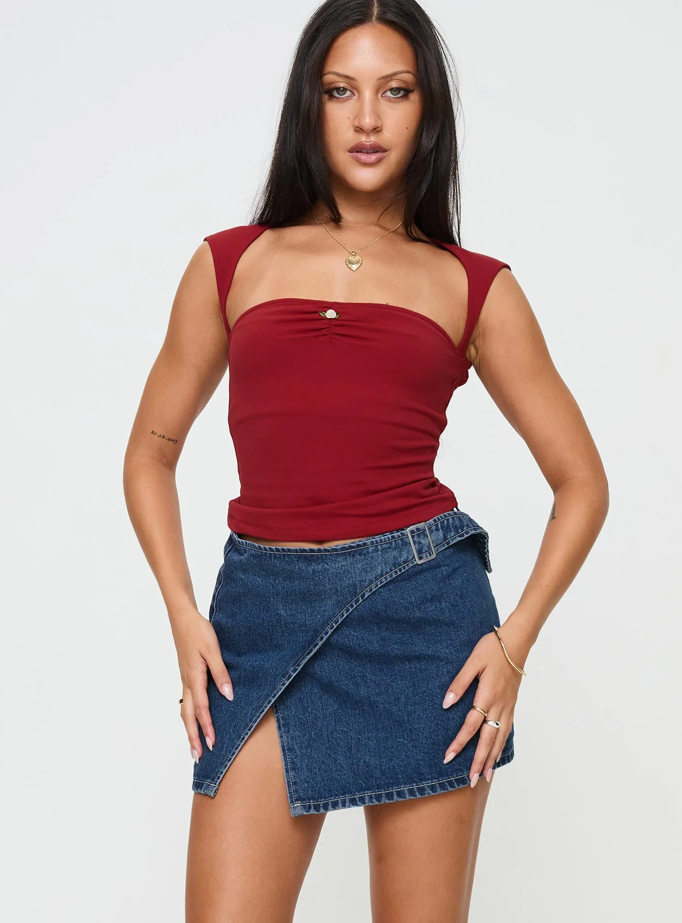 Wait Up Denim Wrap Mini Skirt Mid Wash Tall