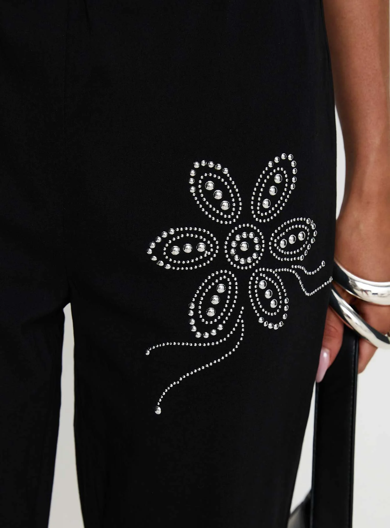 Quotation Diamante Flare Pants Black