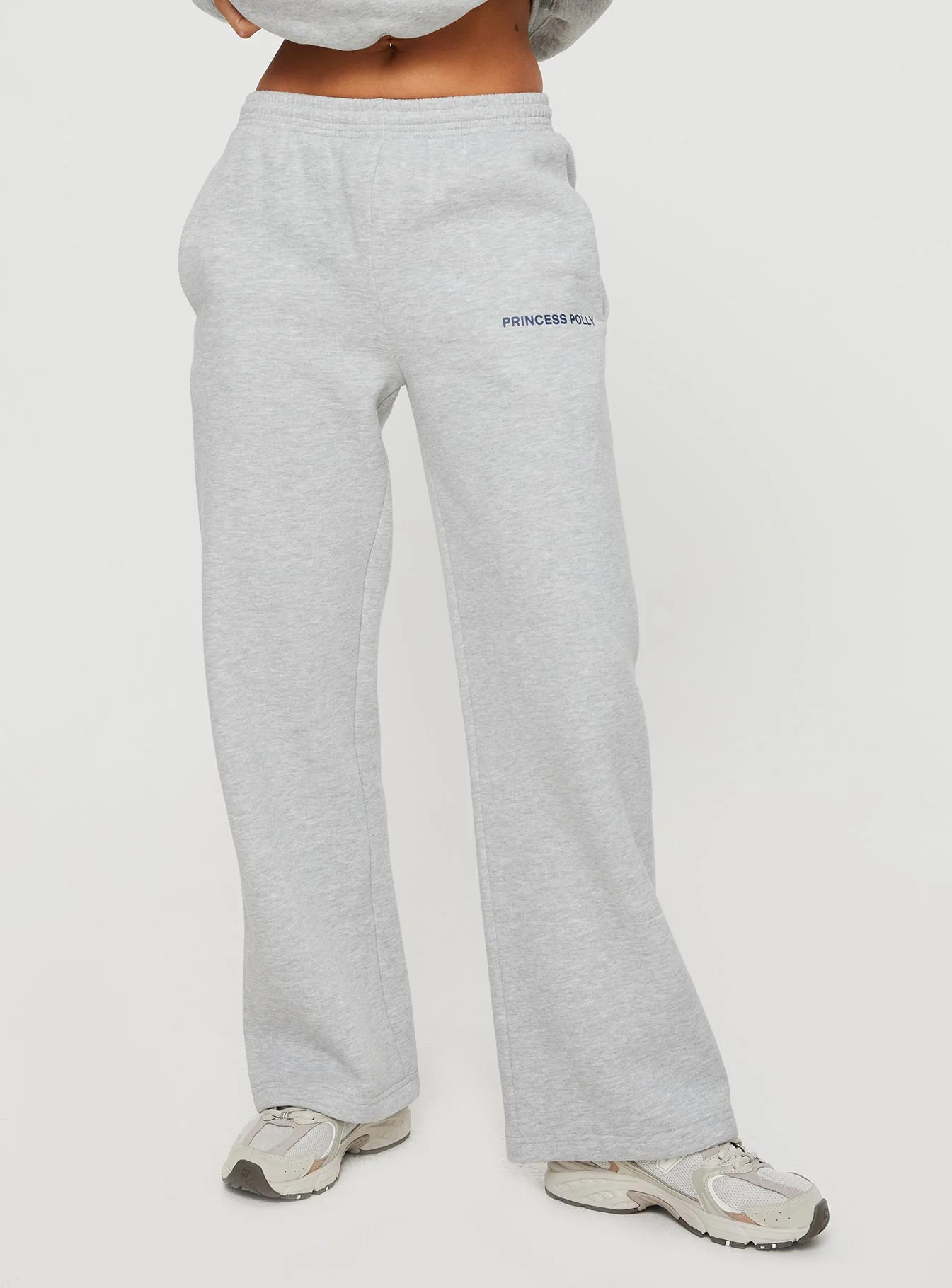 Princess Polly Straight Leg Track Pants Text Grey Marle