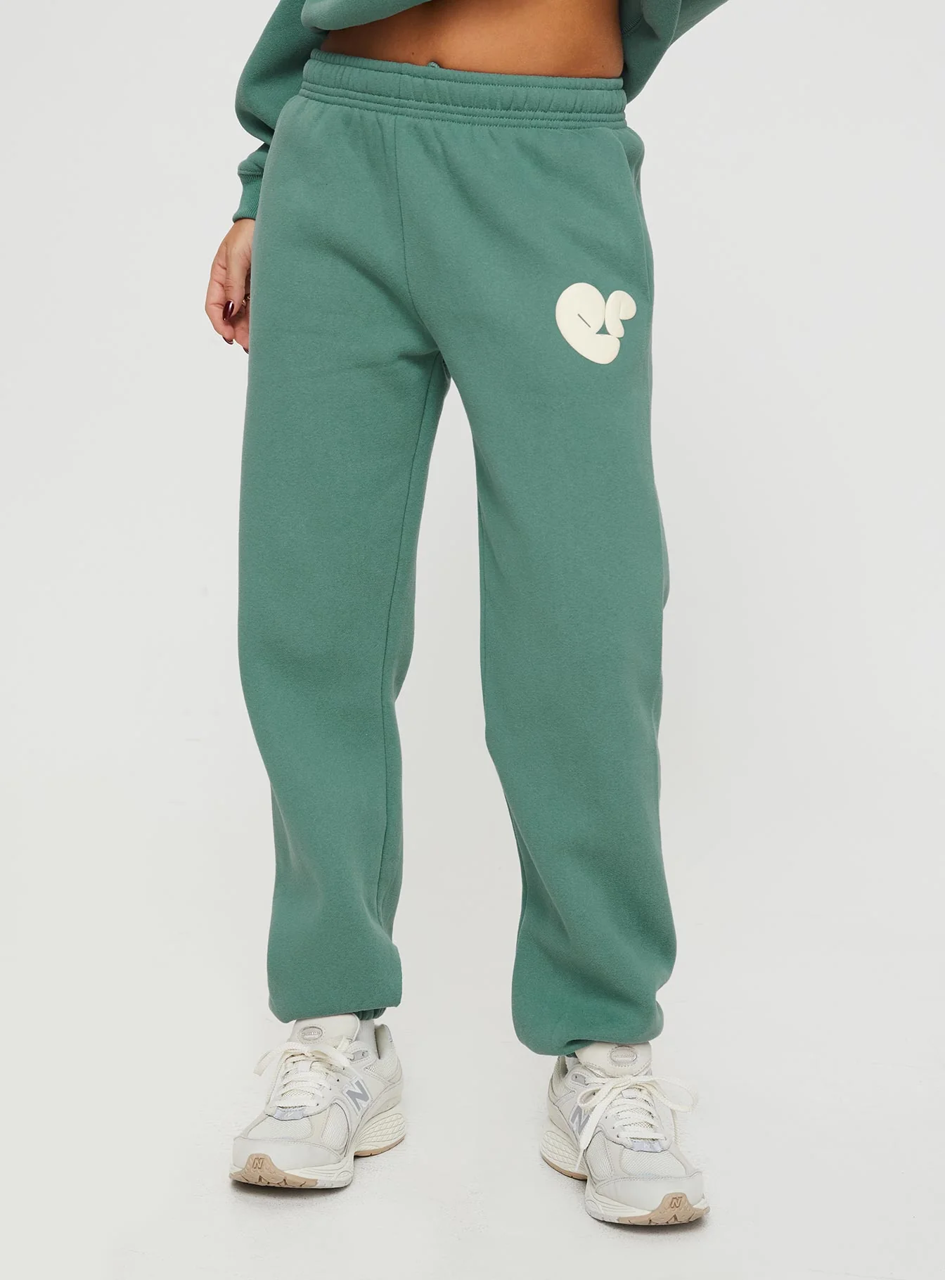 Princess Polly Track Pants Bubble Text Sage / Eggshell