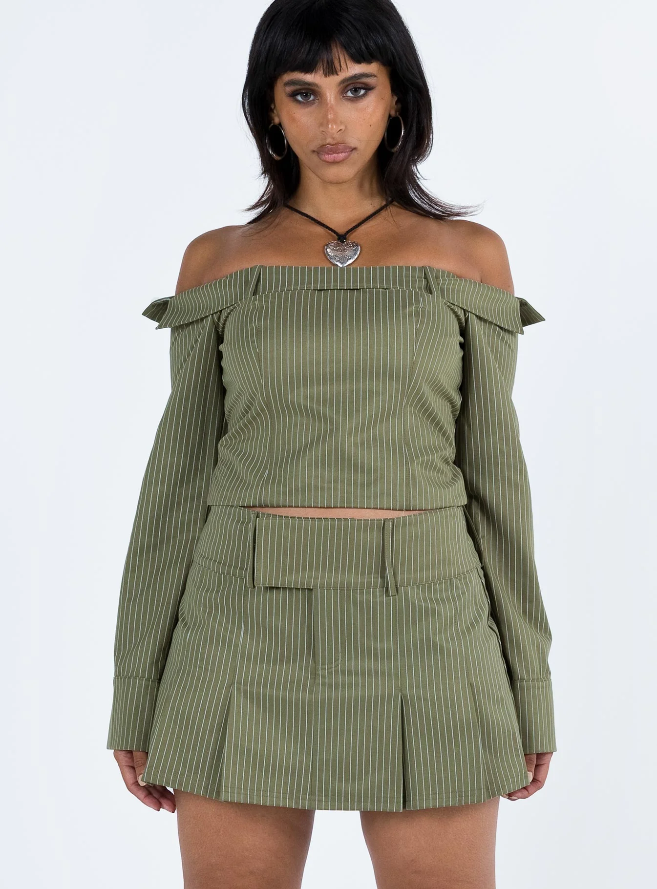 Valentina Cargo Mini Skirt Green Pinstripe
