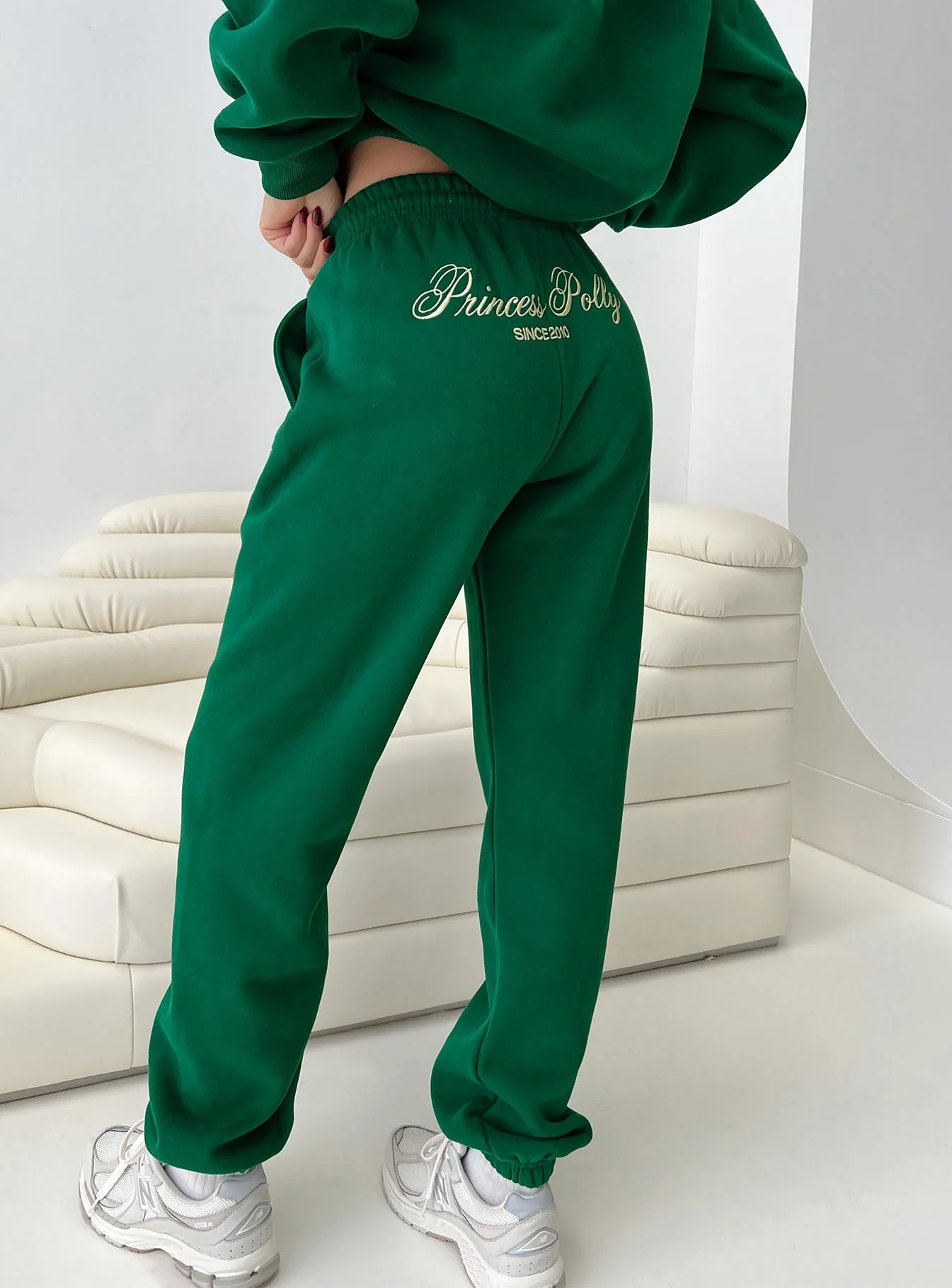 Princess Polly Track Pants Script Green / Ivory