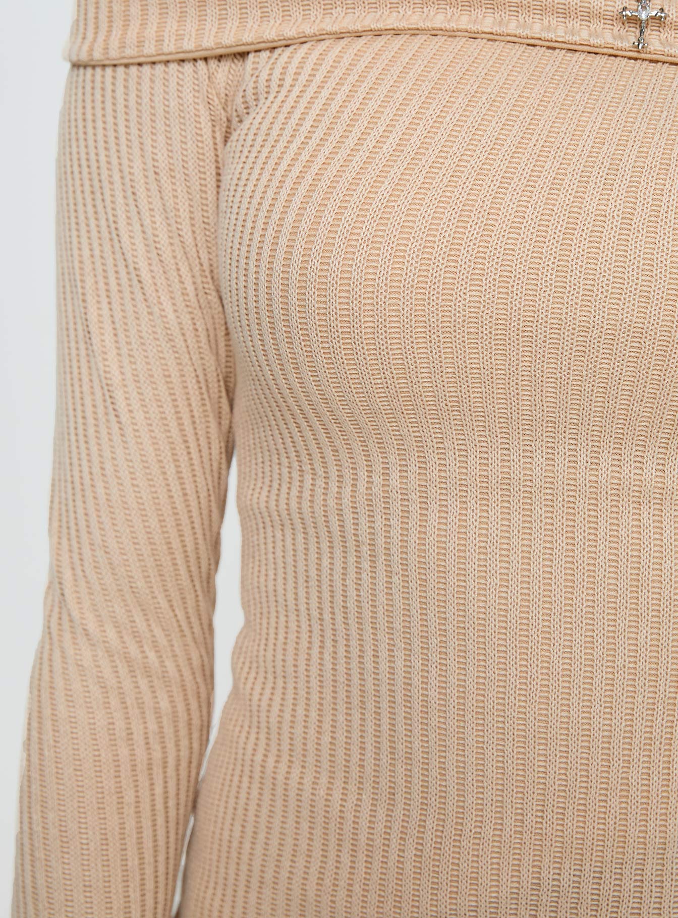 Streep Off The Shoulder Top Beige