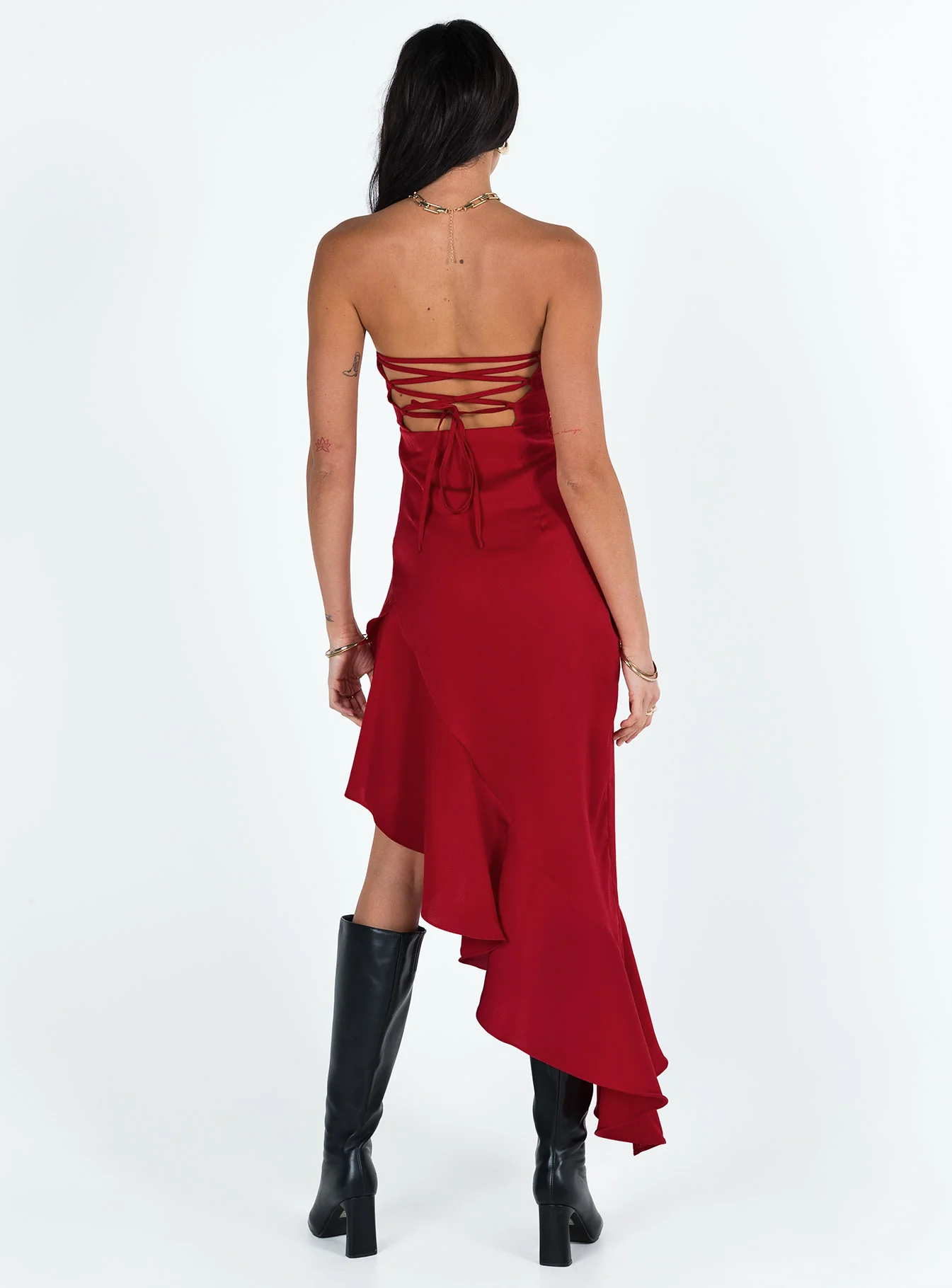 Emelina Asymmetric Midi Dress Red