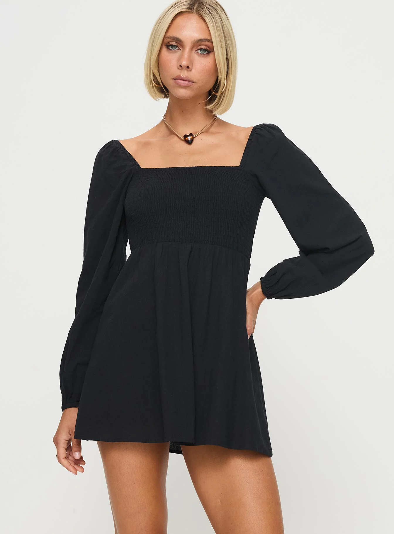 Summer Nights Long Sleeve Mini Dress Black