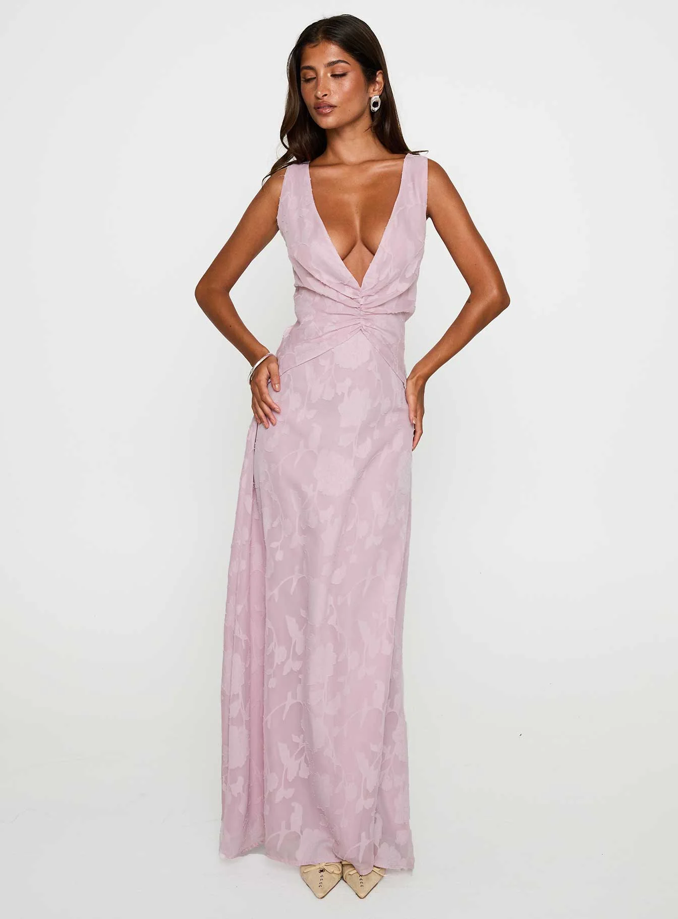 Frederica Plunge Burnout Maxi Dress Mauve