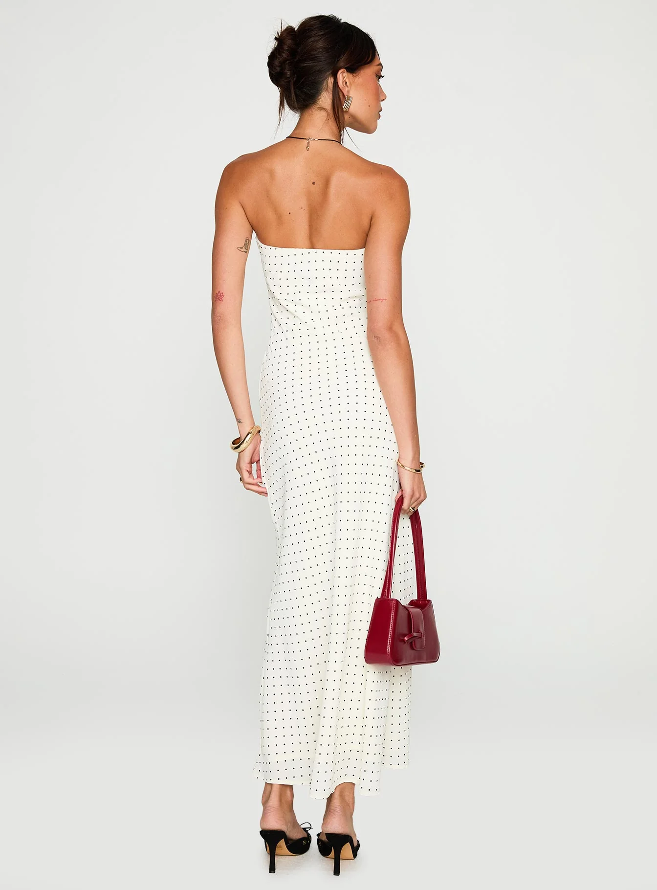 Just For Fun Strapless Maxi Dress White Polka Dot