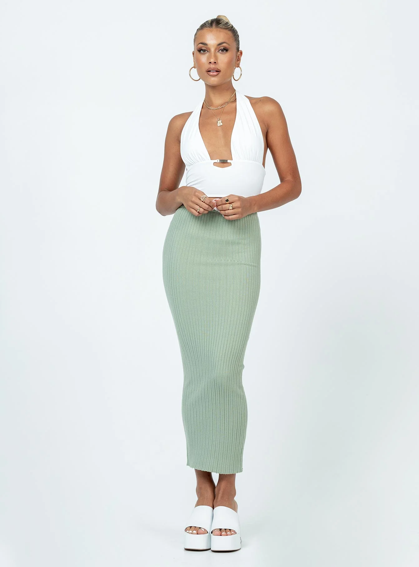 Rosella Midi Skirt Khaki
