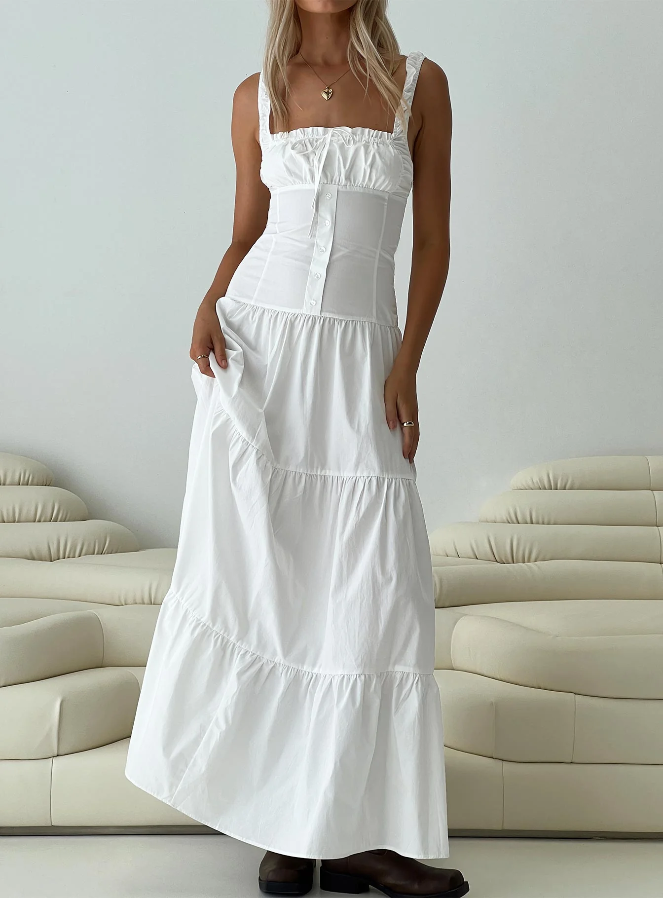 Heart Shaped Maxi Dress White