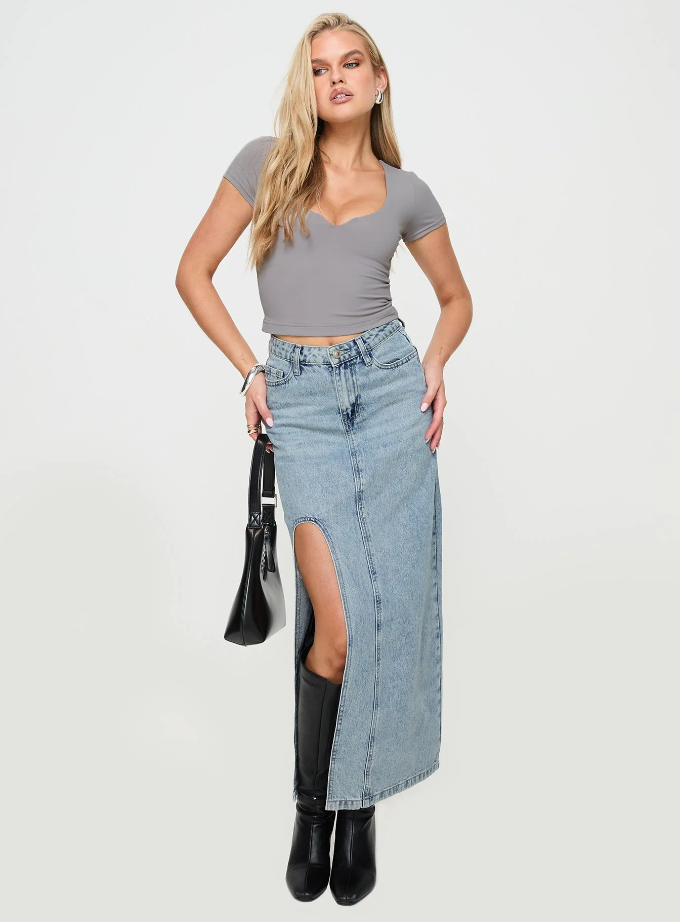 Saige Denim Maxi Skirt Light Wash