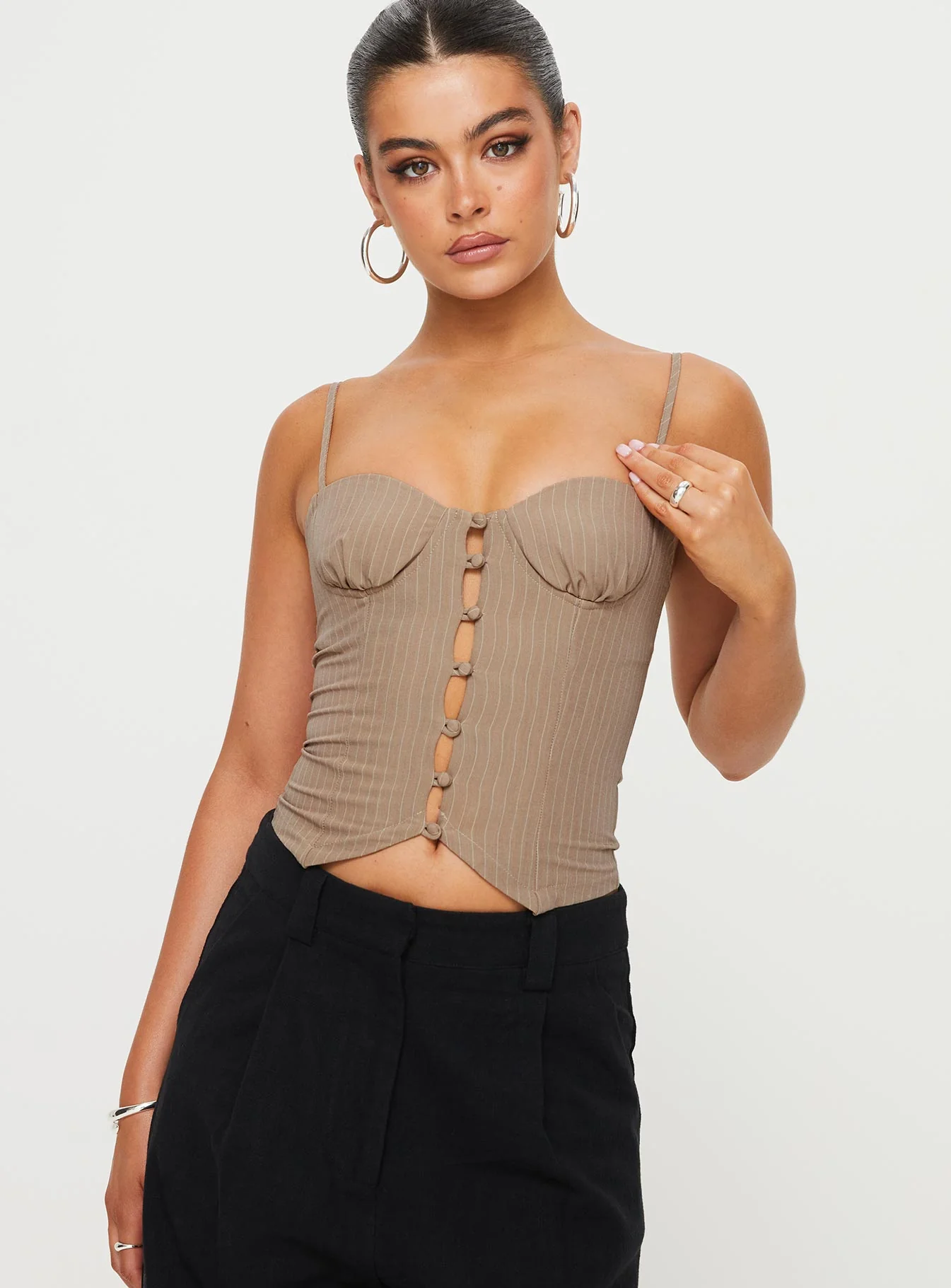 Archette Corset Vest Beige Stripe