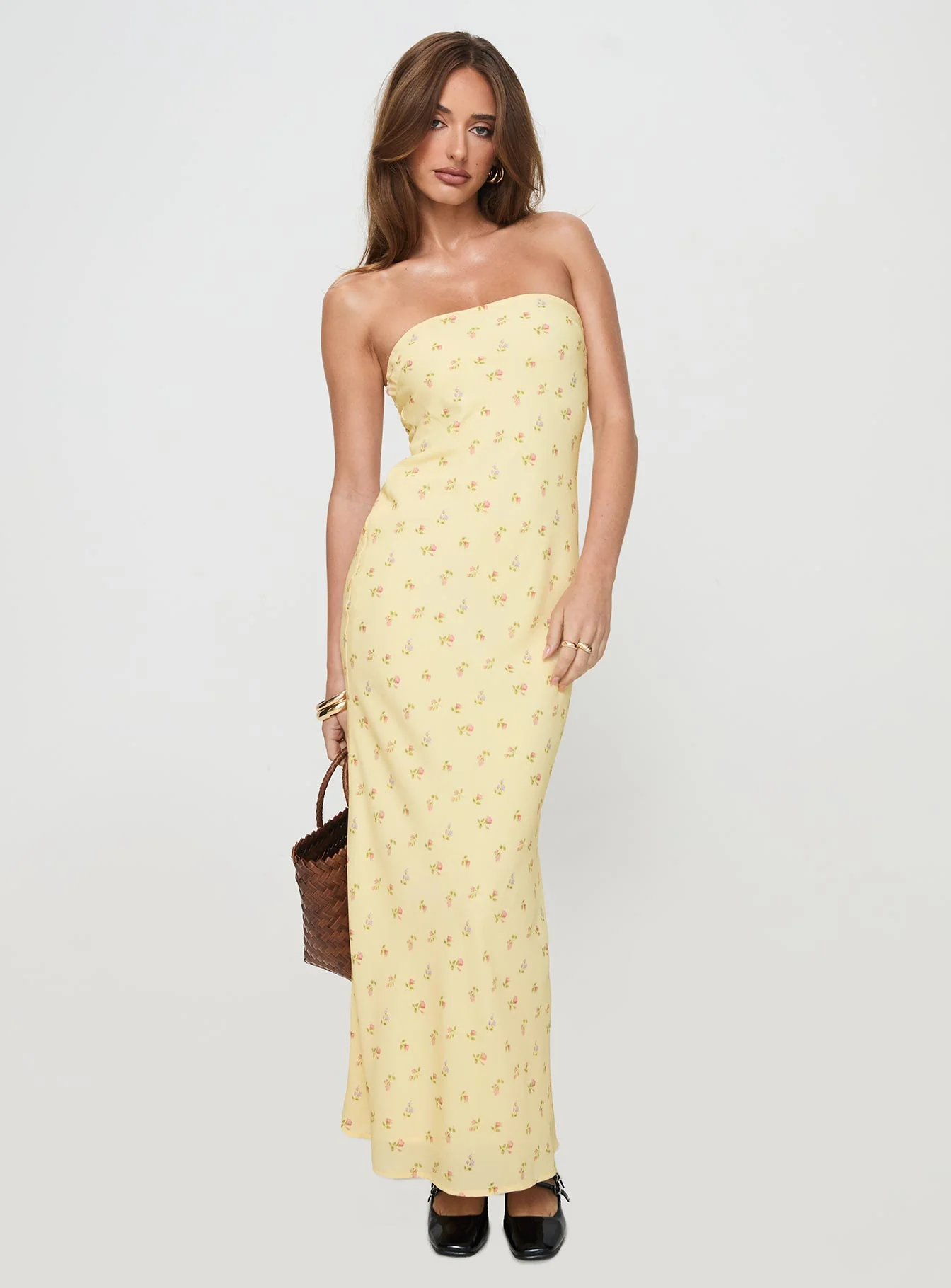 Brydie Strapless Maxi Dress Yellow Floral