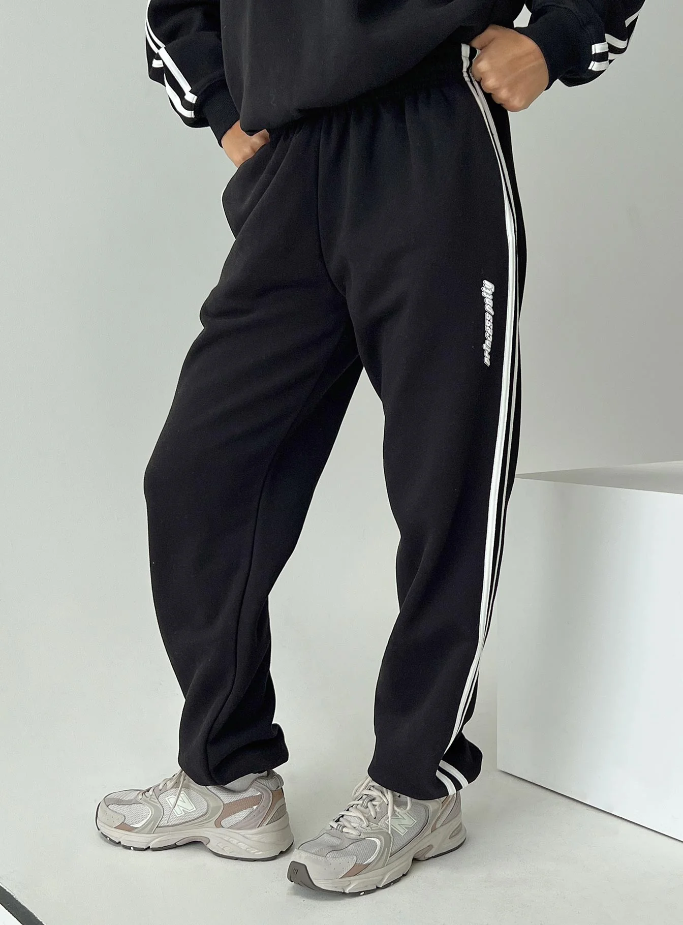 Princess Polly Track Pants Stripe Black / White