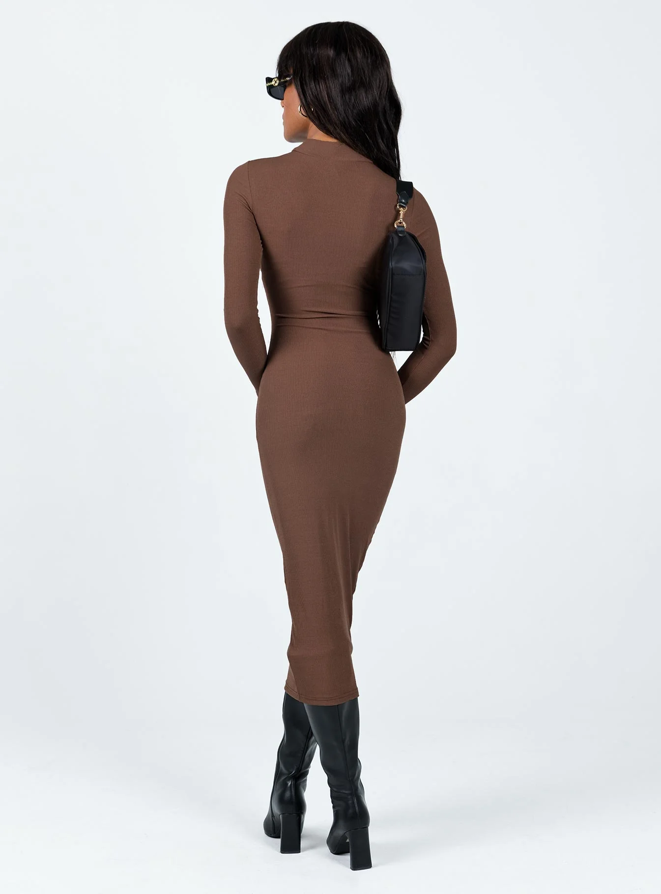 Llandil Long Sleeve Midi Dress Brown