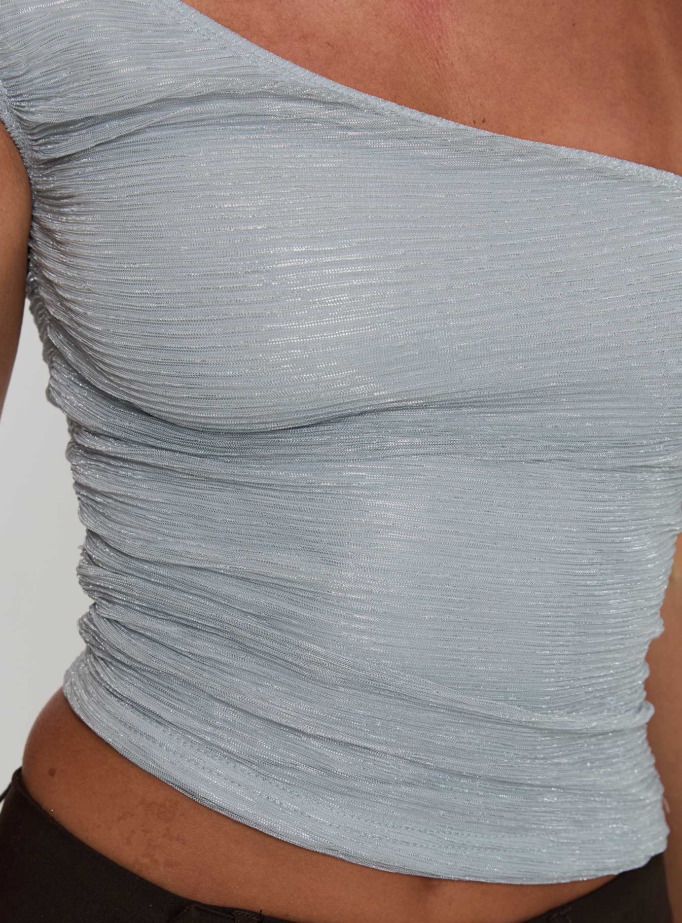 No Distractions One Shoulder Top Silver