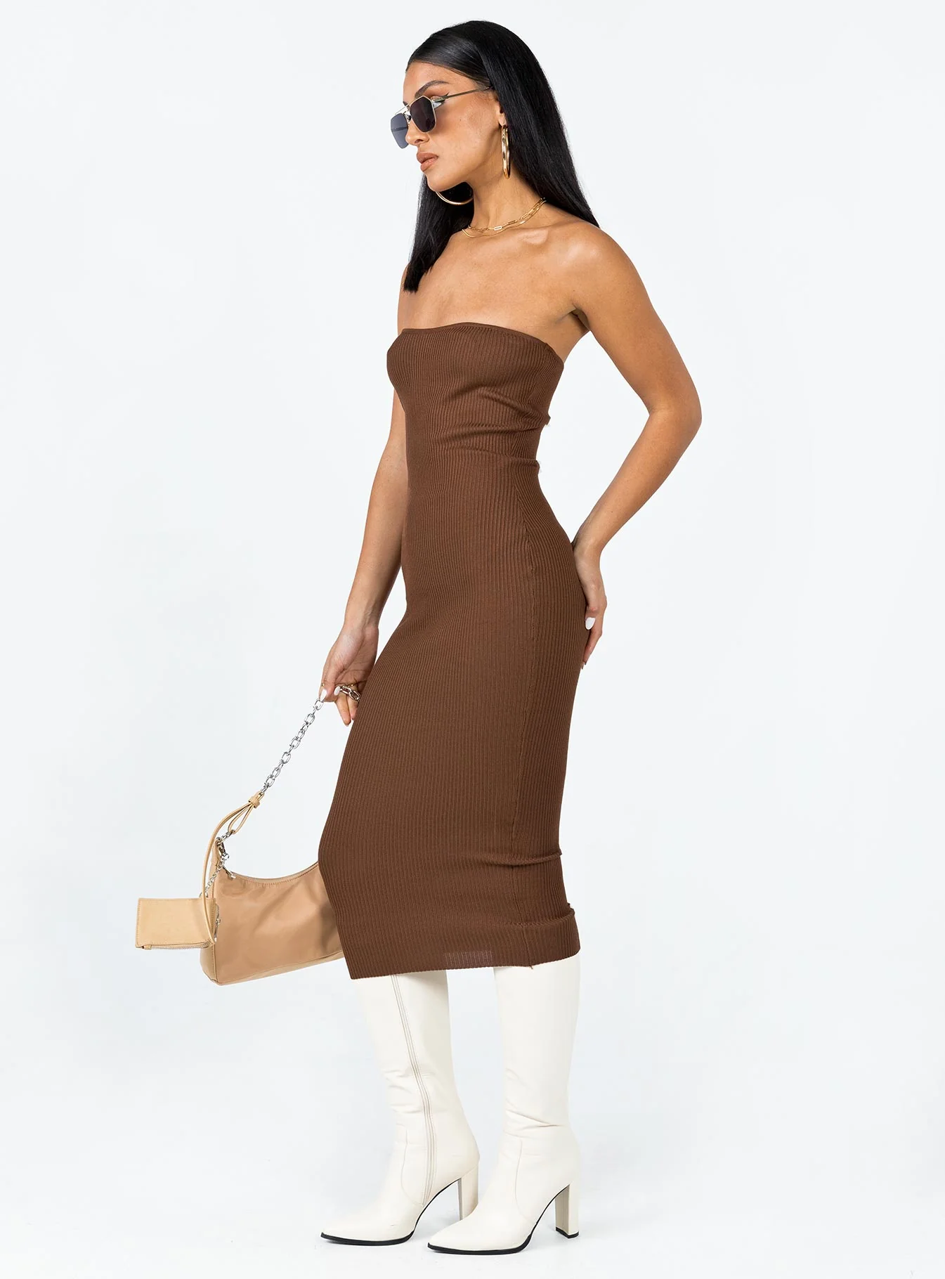 Paige Strapless Midi Dress Brown