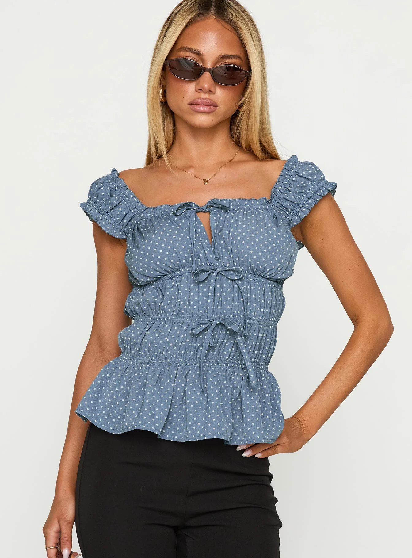 Scouts Honour Shirred Top Blue / White