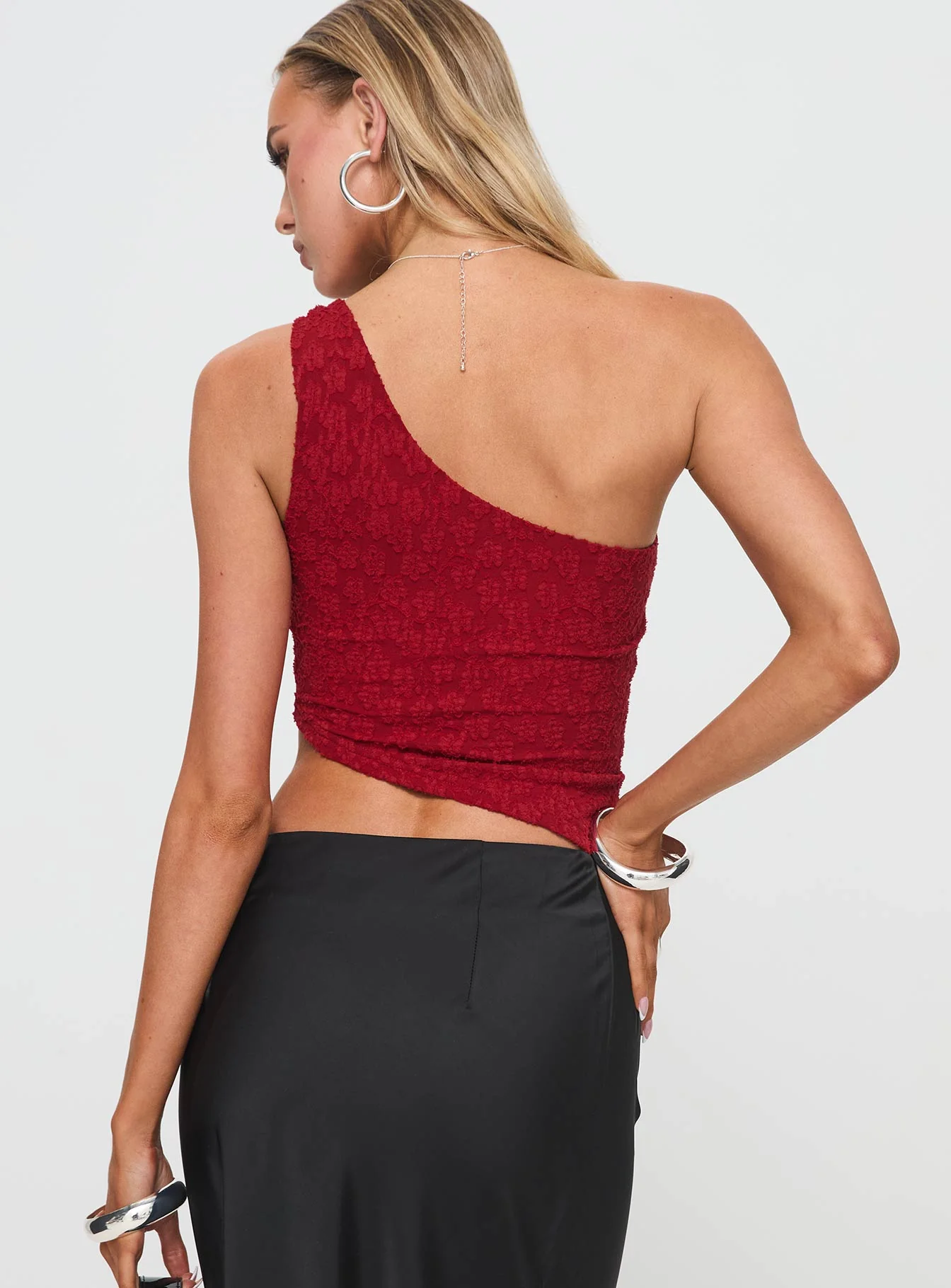 Toomba One Shoulder Top Blurred Lace Red