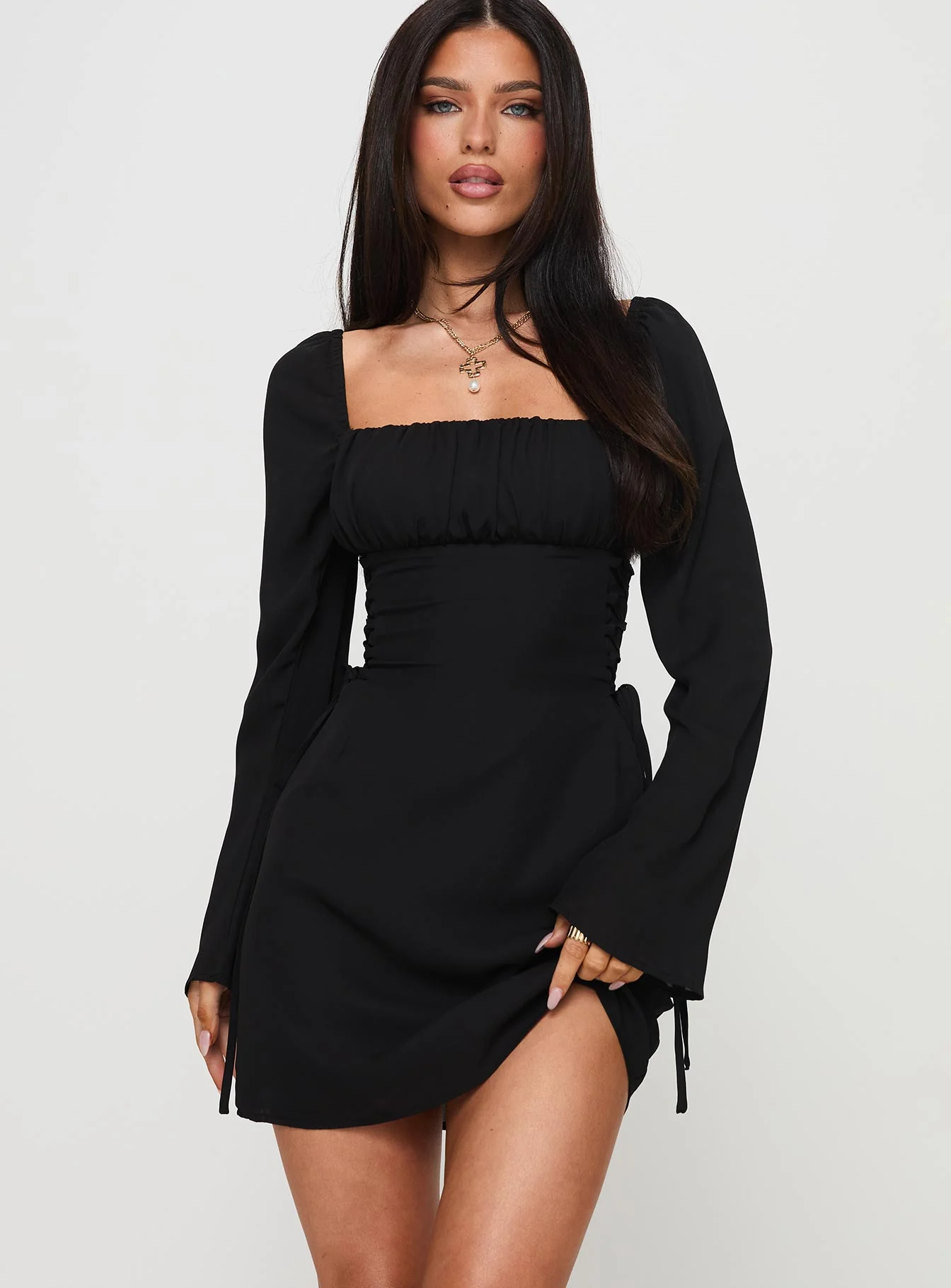 Eternal Flame Long Sleeve Mini Dress Black