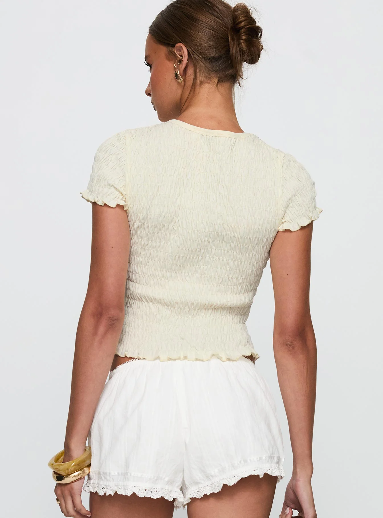 Ciao Bella Shirred Graphic Top Cream