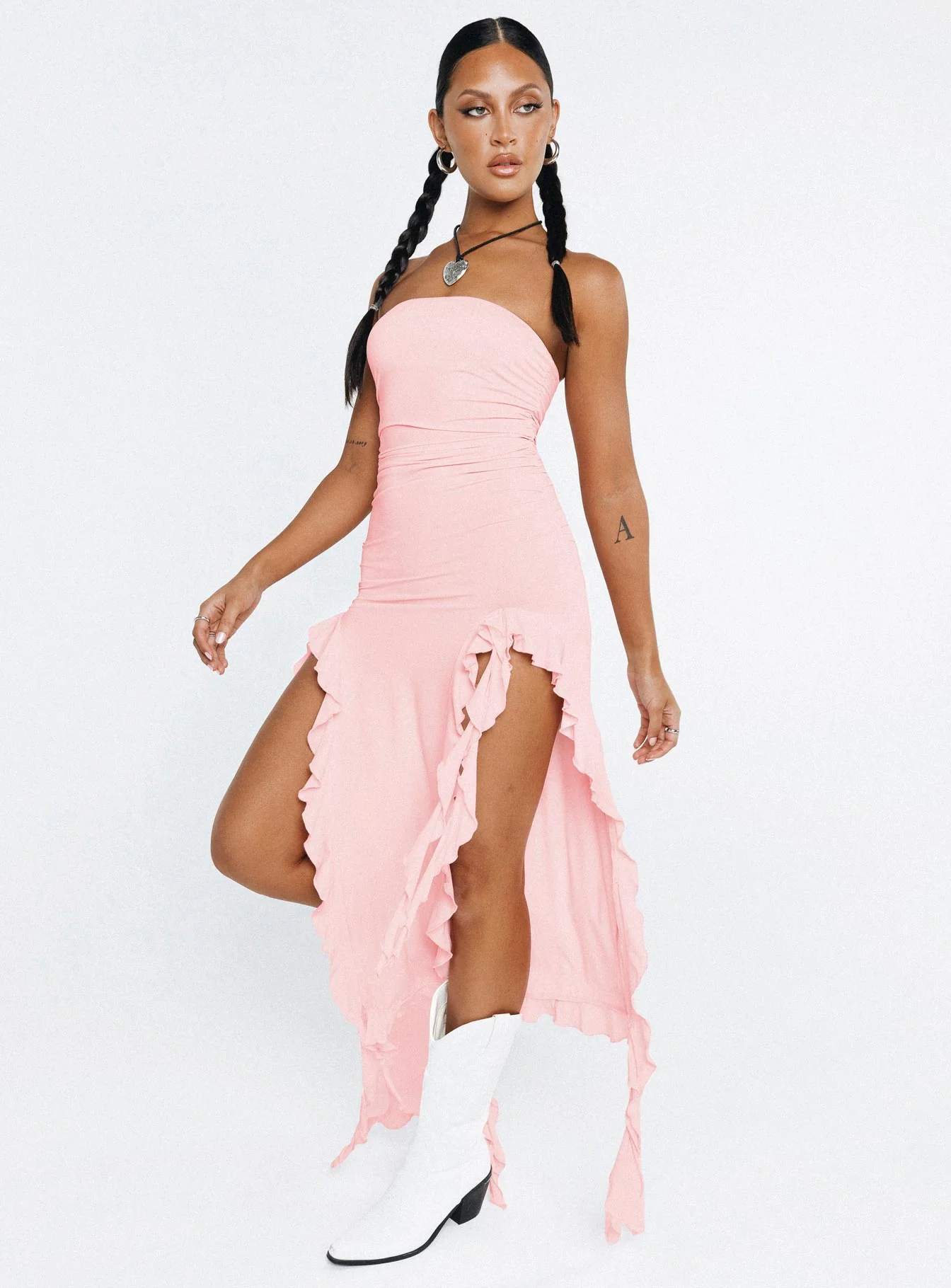 Rendezvous Strapless Midi Dress Blush