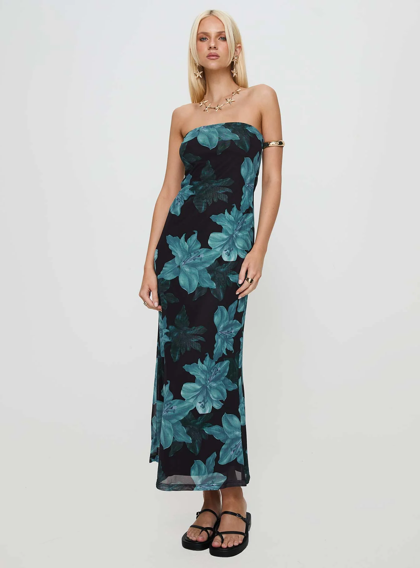 Celik Maxi Dress Black / Blue Floral
